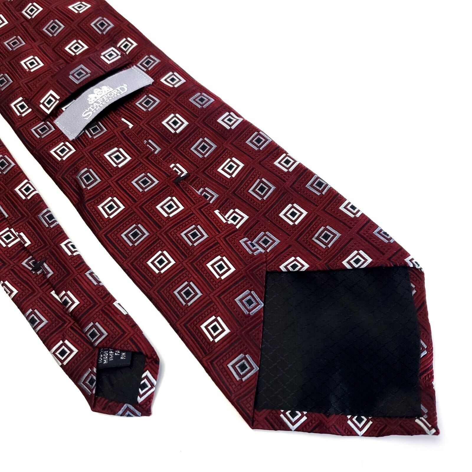 Stafford Stafford Red Geometric Woven Wide Silk Tie Size ONE SIZE - 5 Thumbnail