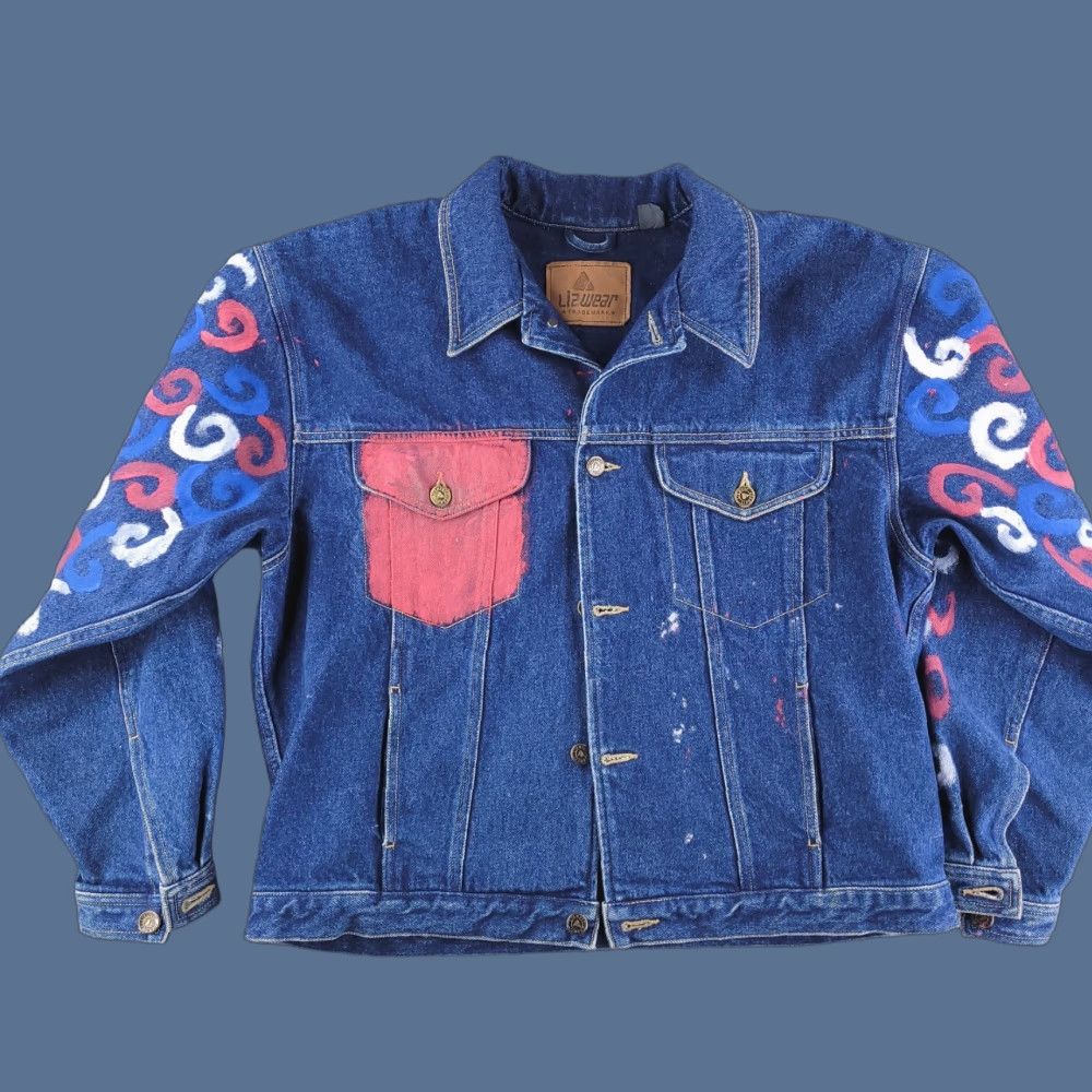 Liz Claiborne Liz Claiborne Jacket Womens 12 Blue Denim USA Flag Oversized Size 34" / US 12 / IT 48 - 1 Thumbnail