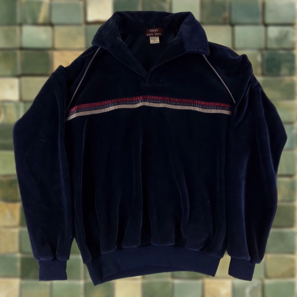 Vintage VINTAGE Macy's Shirt Velour Pullover Polo Long Sleeve Blue Striped Mens XL 80s 90s Size US XL / EU 56 / 4 - 1 Thumbnail