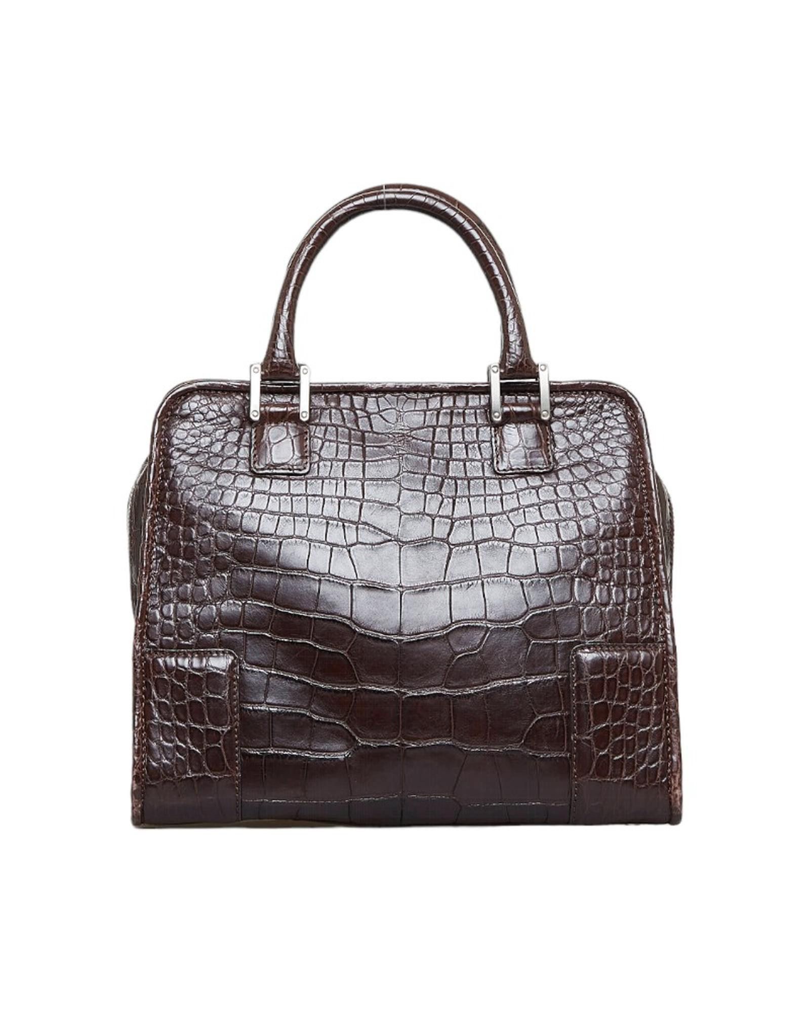image of Loewe Embossed Leather Handbag In Brown, Women's