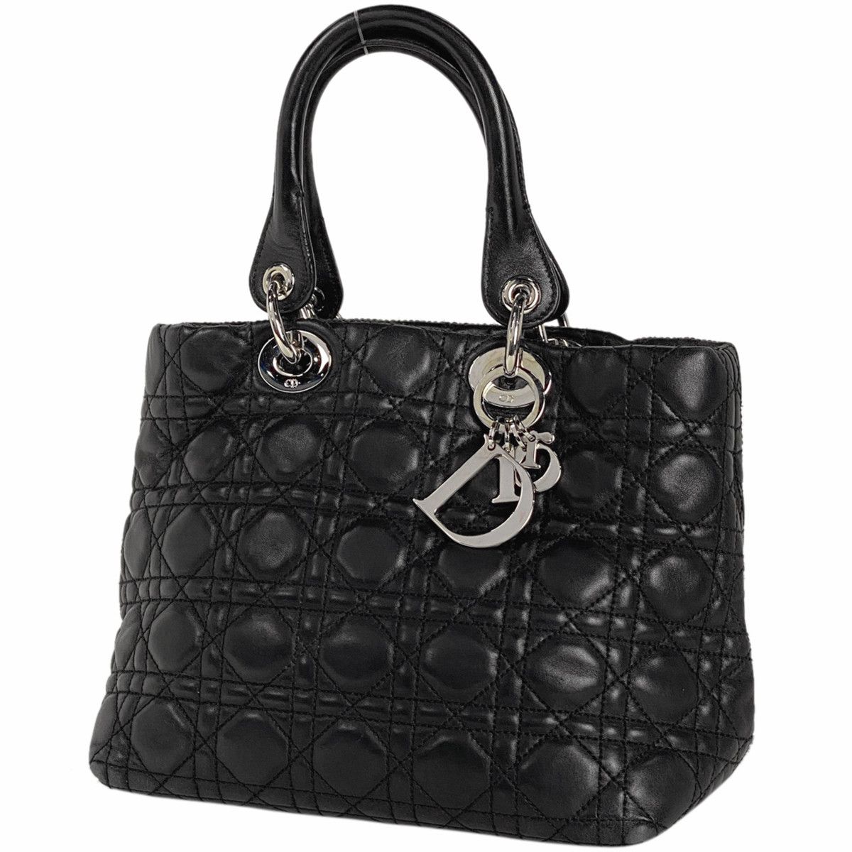 image of Christian Dior Cannage Handbag Tote Bag Leather Black, Women's