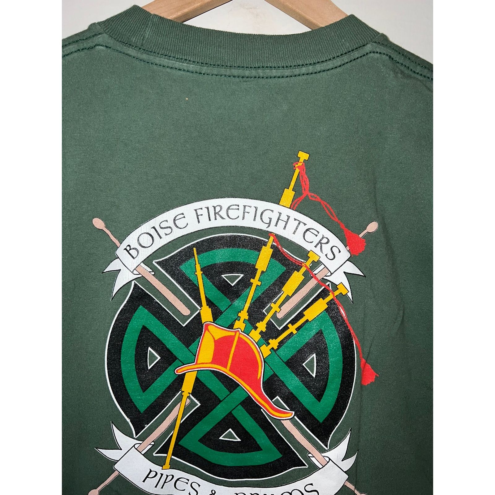 Vintage Boise Firefighters Pipes & Drums Green Fire Fighter Shirt L Size US L / EU 52-54 / 3 - 6 Thumbnail