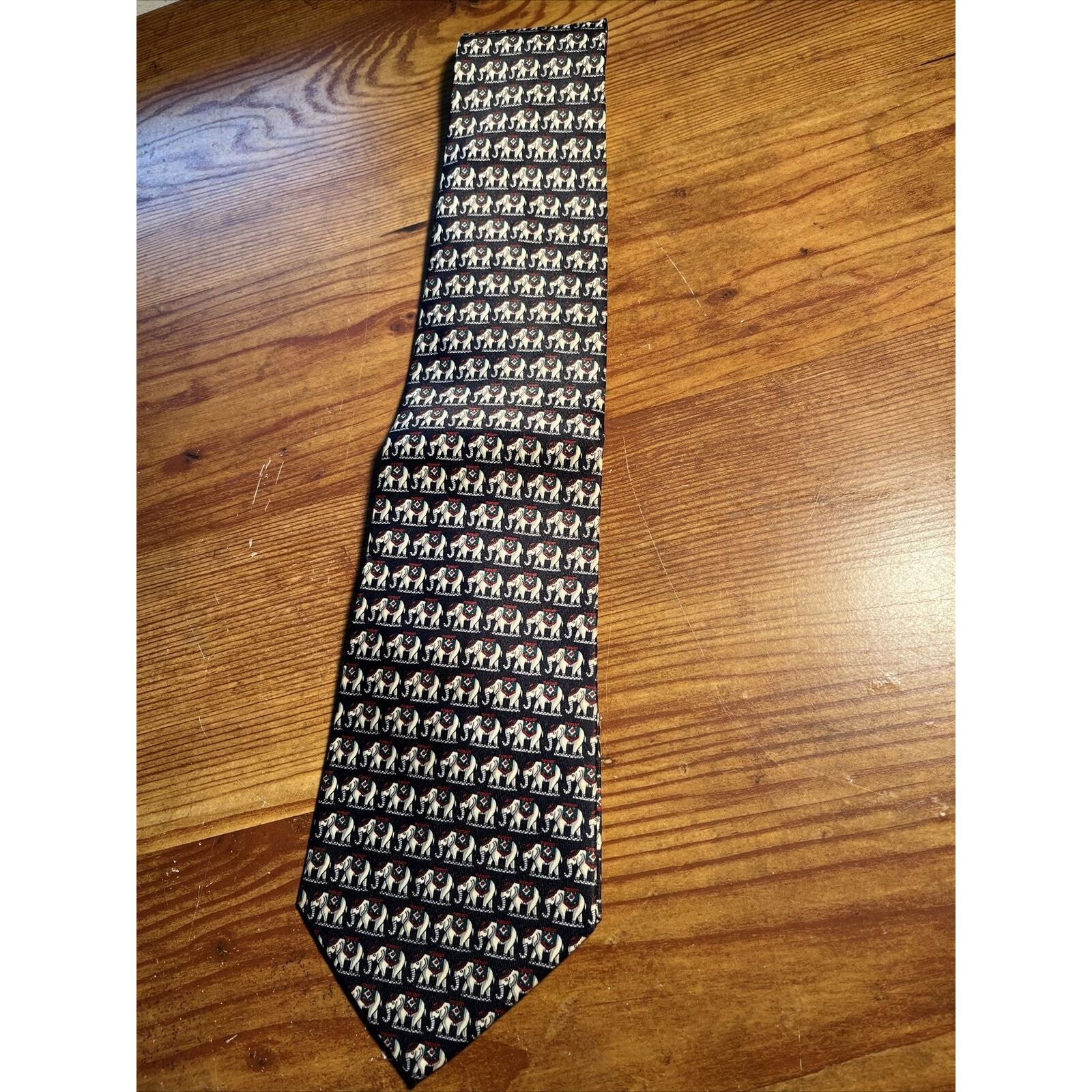 Other René Chagal India Elephants Men's Silk Necktie Italian Blue Size ONE SIZE - 3 Thumbnail