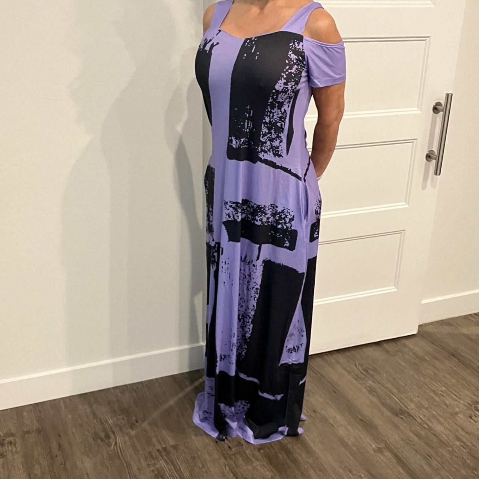 Other NIB Purple and Black Graphic Maxi Dress Size S / US 4 / IT 40 - 6 Thumbnail