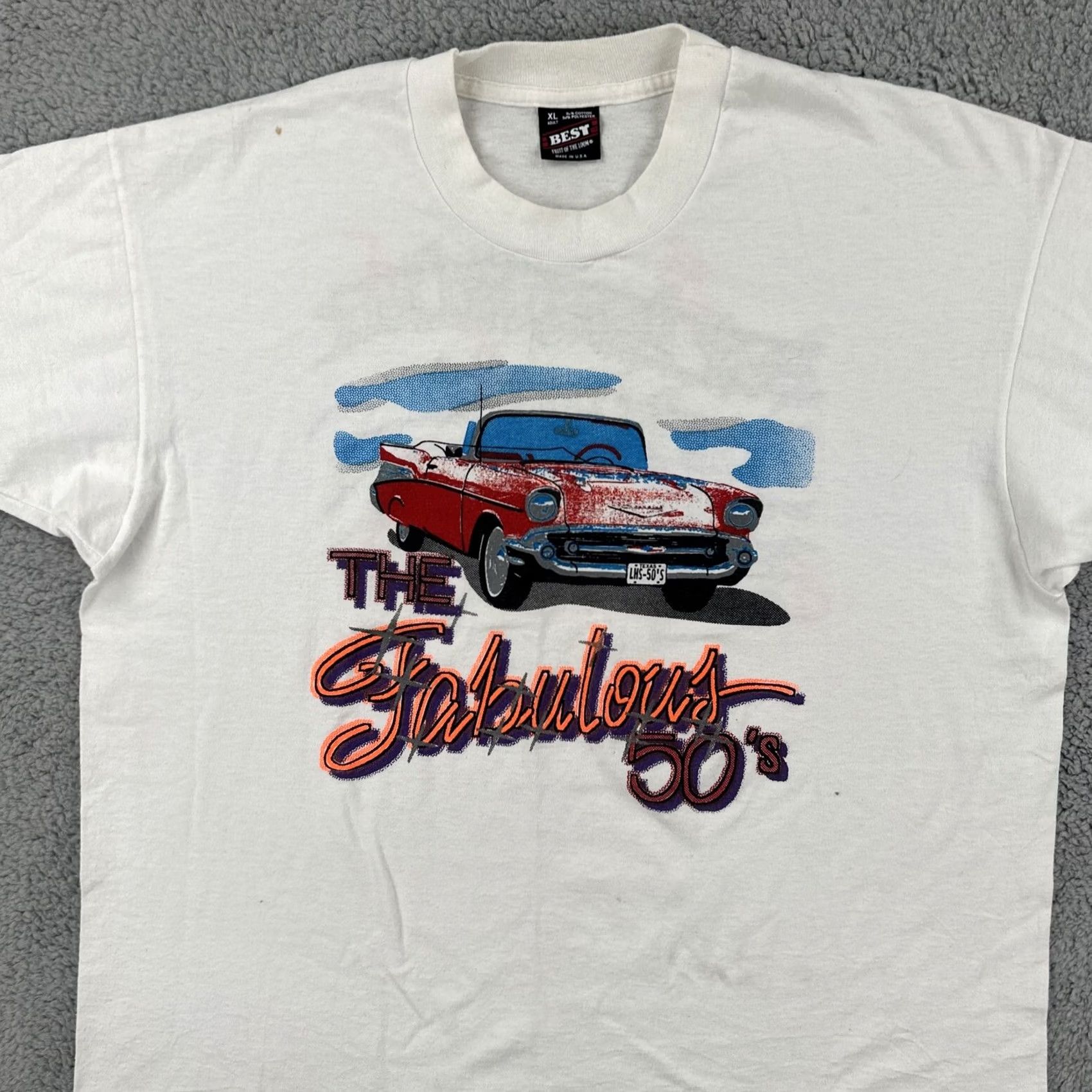 Fruit Of The Loom VINTAGE Fruit of the Loom Best Mens XL Single Stitch White Graphic Print Car T Shirt Size US XL / EU 56 / 4 - 3 Thumbnail