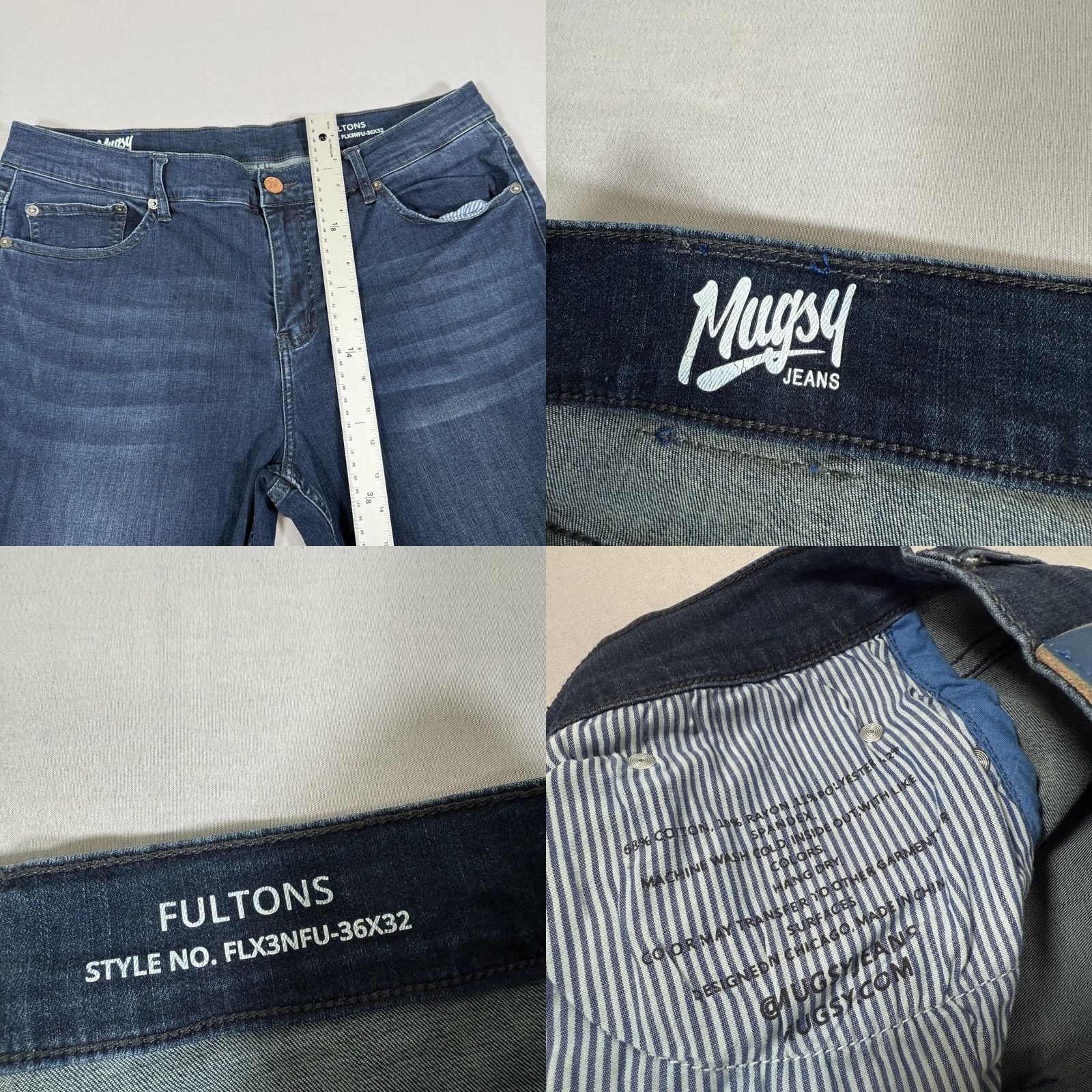 Vintage Mugsy Jeans Mens 36x32 Blue Fultons Slim Straight Fit Stretch Denim Jeans Work Size US 36 / EU 52 - 8 Thumbnail