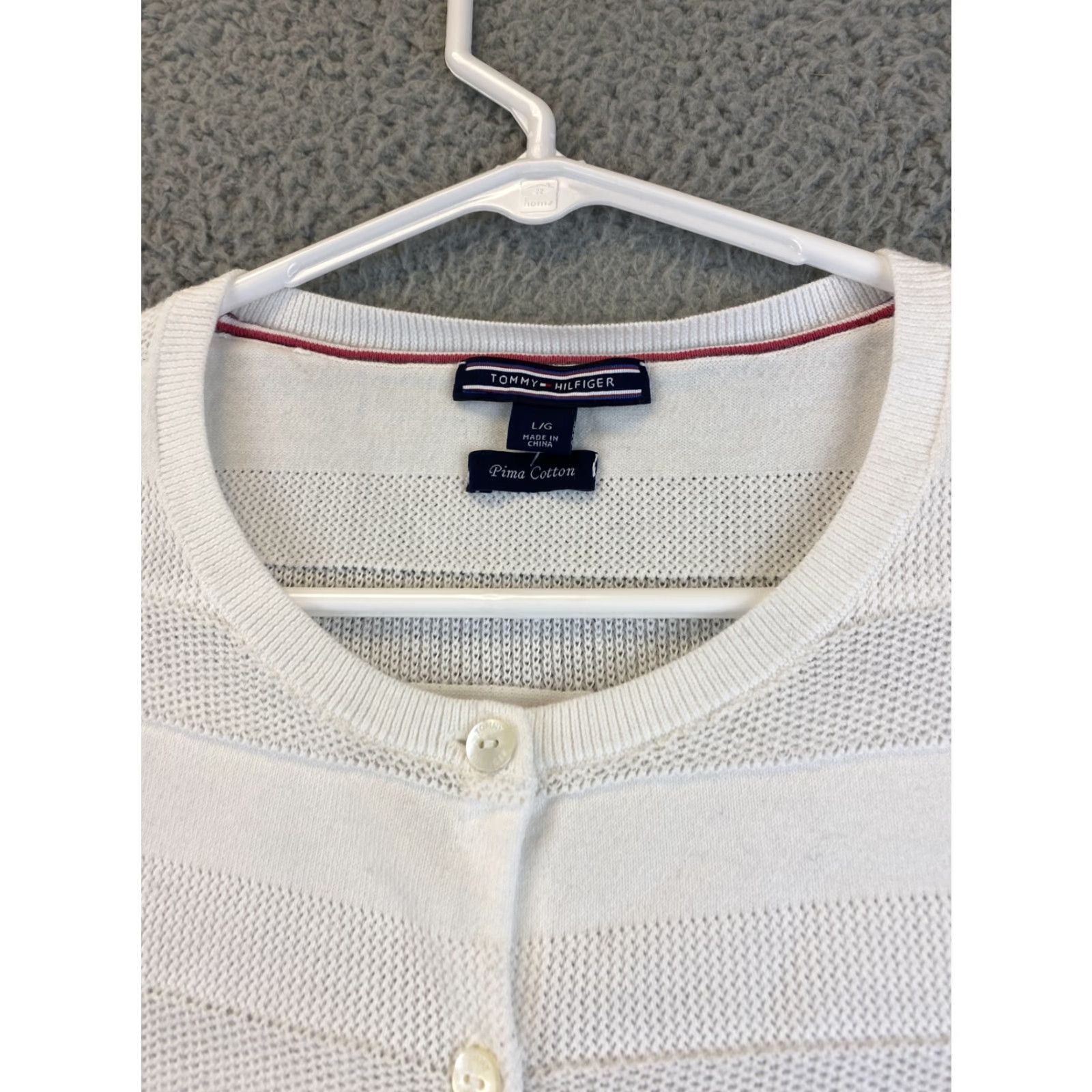 Tommy Hilfiger Tommy Hilfiger Women's Large White Pima Cotton Long Sleeve Pullover Sweater Lightweight Casual Size L / US 10 / IT 46 - 4 Thumbnail