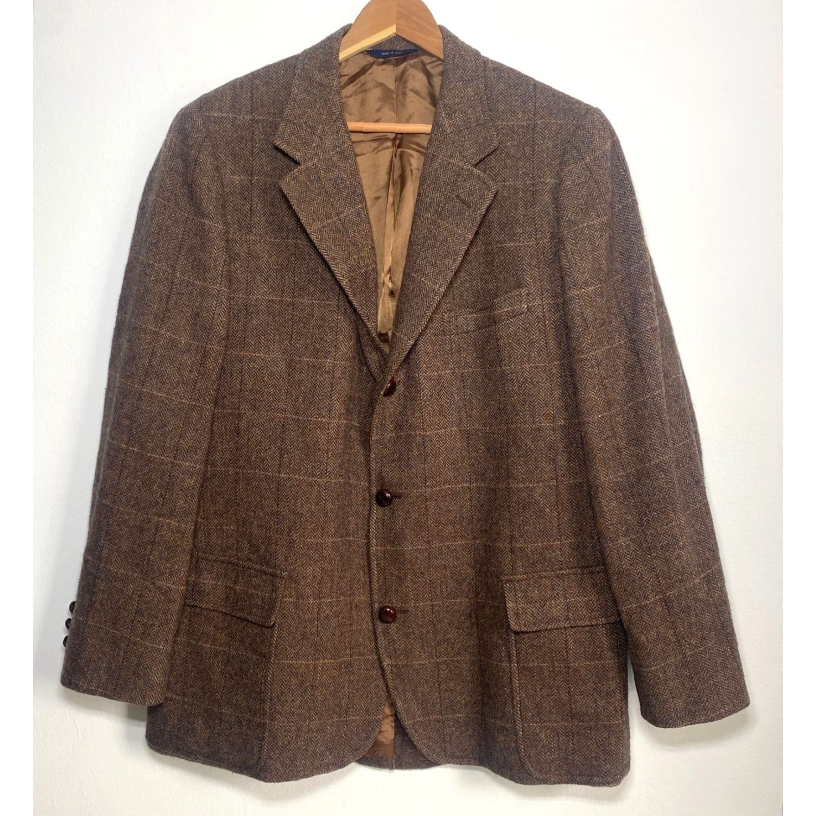 Brooks Brothers Brooks Brothers Blazer Jacket Men Wool Windowpane Brown Made in Italy 45R Regular Size 45 Brown Tweed Pockets Vintage Classic Preppy Look Mens Size 48R - 2 Thumbnail