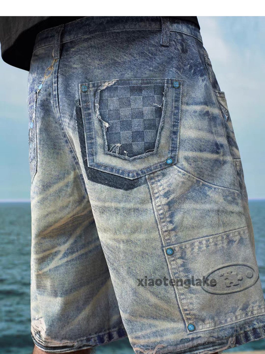 Jean × Vintage Utility unisex carpenter skate hiphop digital print shorts Size US 34 / EU 50 - 4 Thumbnail