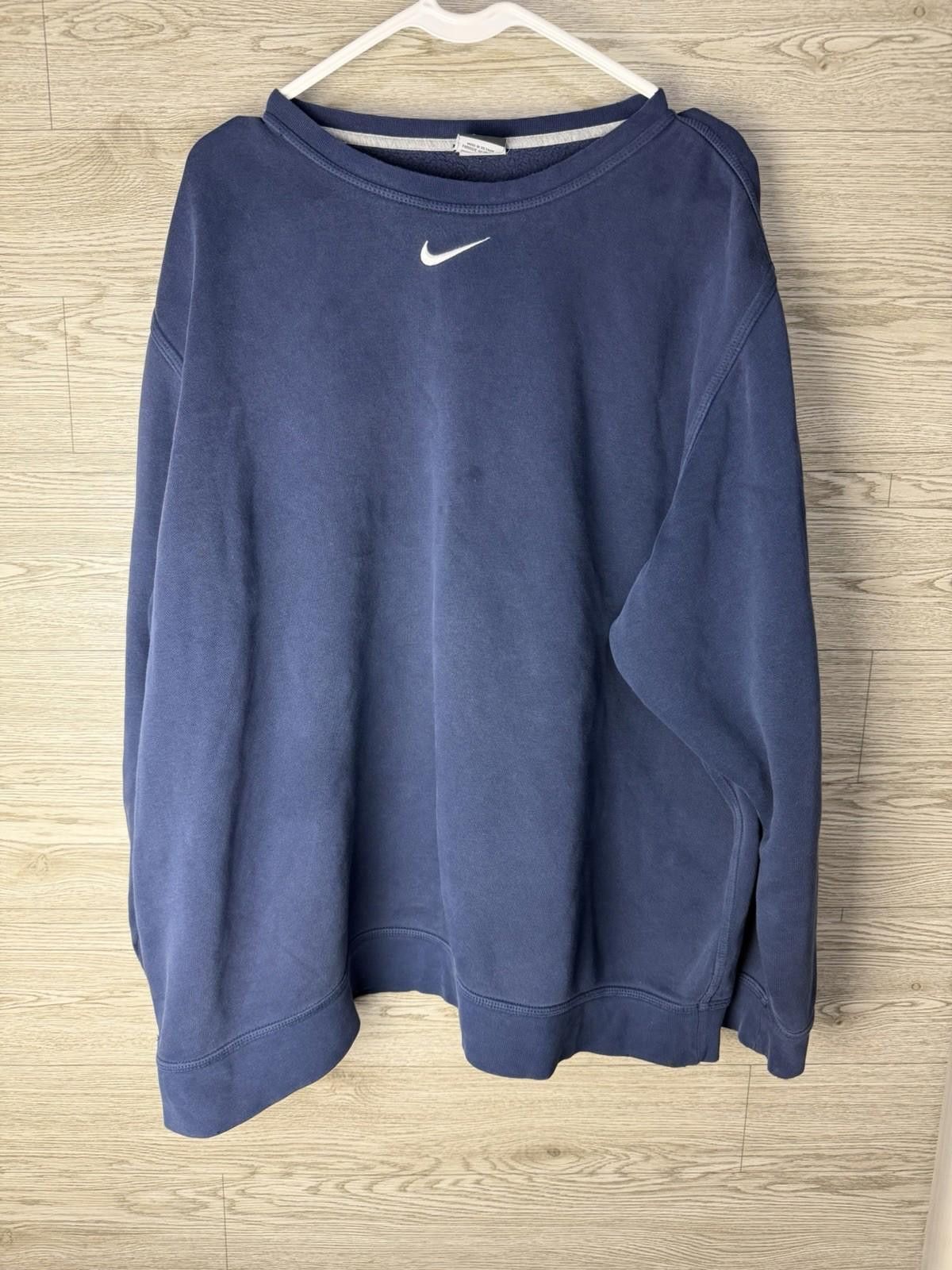 Nike VTG Y2K Nike Men's XL Navy Crewneck Sweatshirt Center Swoosh Size US XL / EU 56 / 4 - 1 Thumbnail