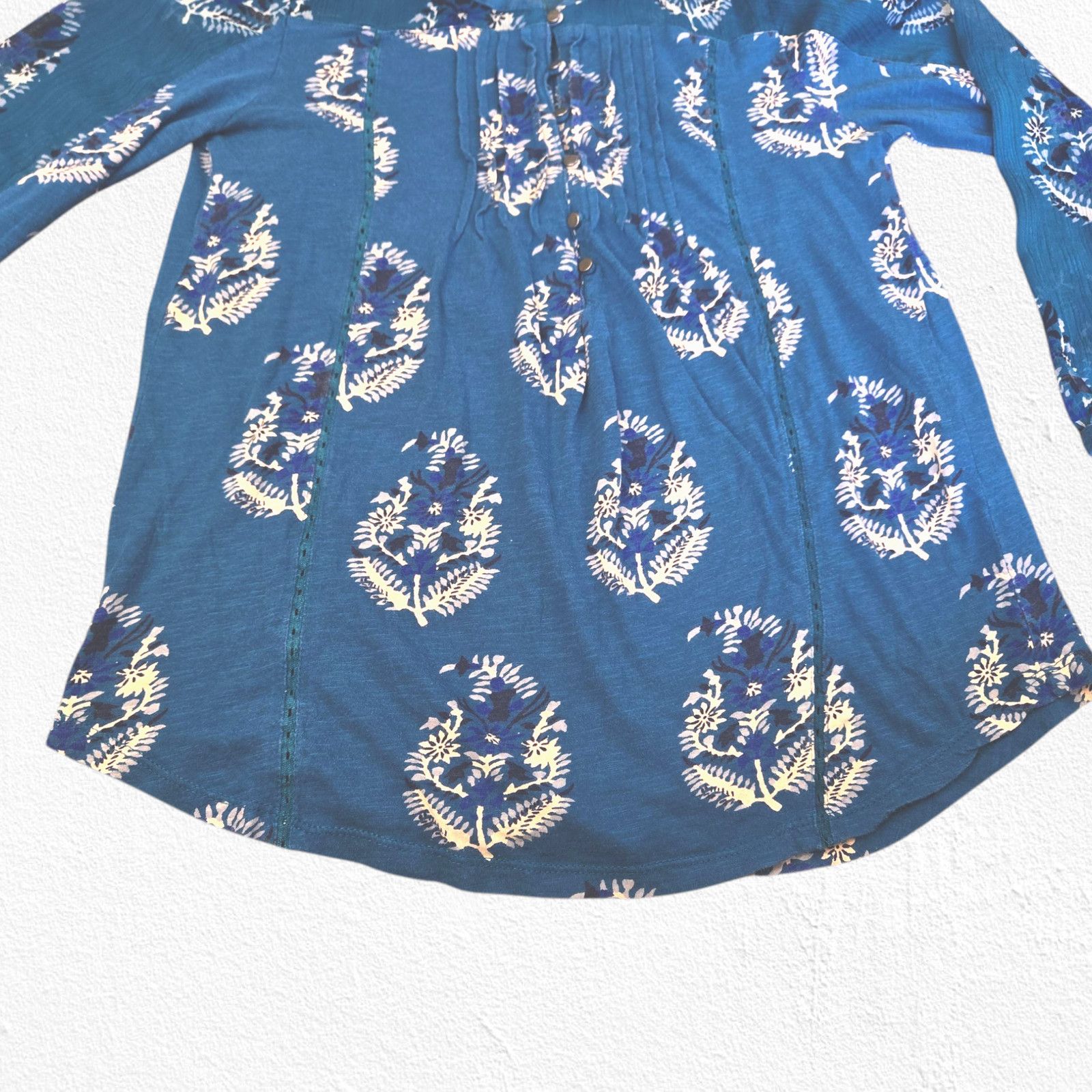Lucky Brand Y2K Lucky Brand Teal Floral Peasant Blouse Size Small Size S / US 4 / IT 40 - 6 Thumbnail