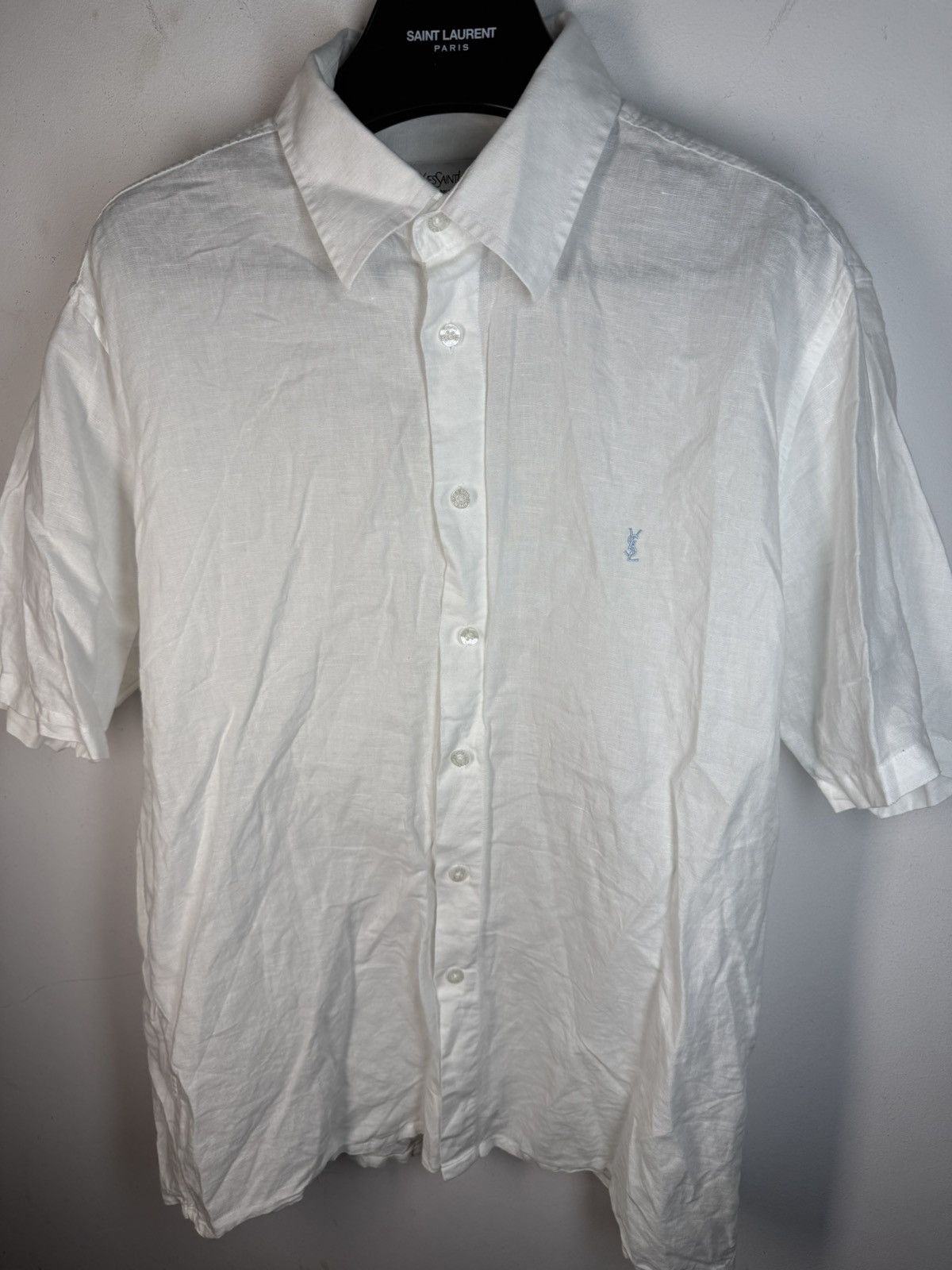 Yves Saint Laurent Linen YSL Shirt White Summer Size US L / EU 52-54 / 3 - 2 Thumbnail
