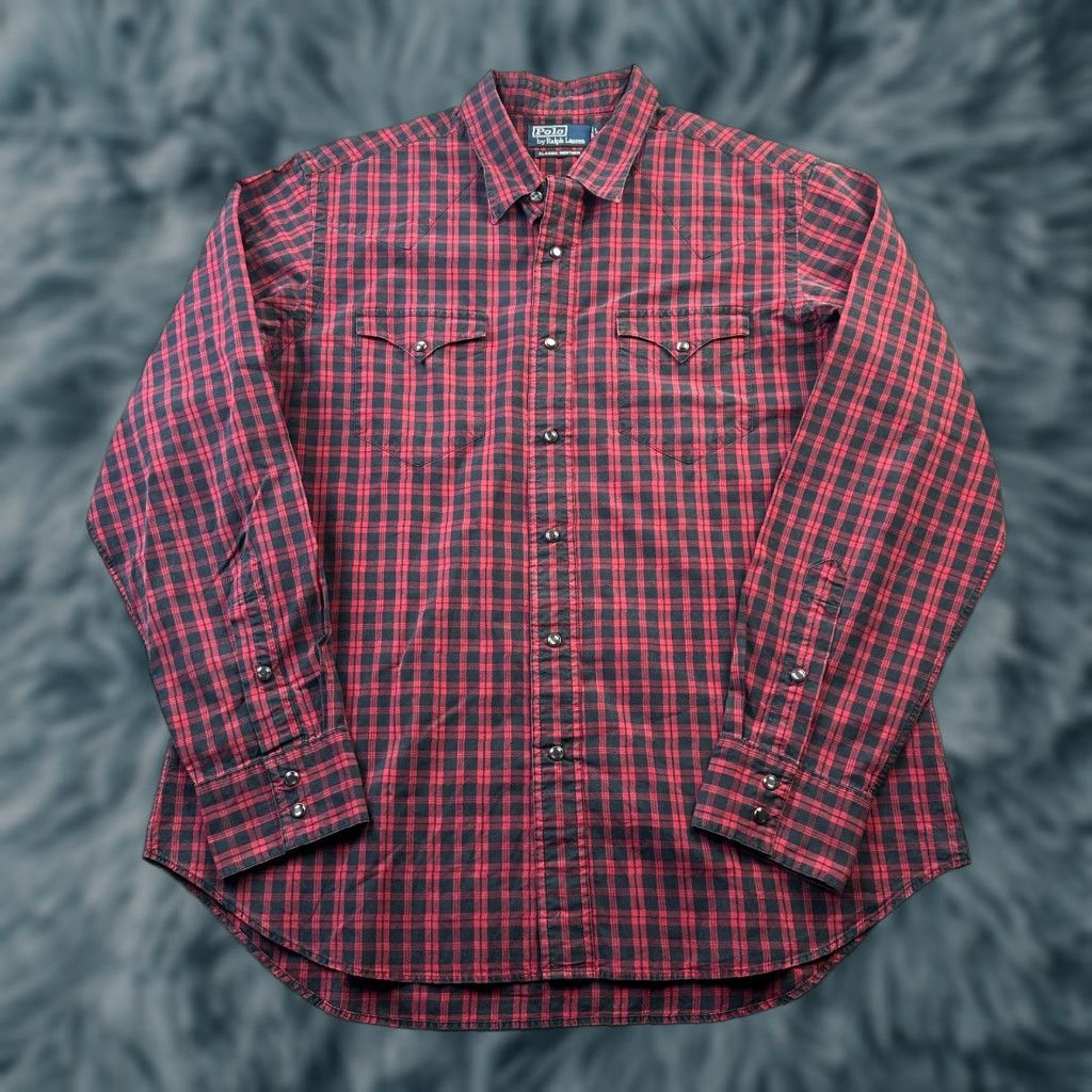 Polo Ralph Lauren VINTAGE Polo Ralph Lauren Shirt Mens Large Red Plaid Western Pearl Snap Button Up Size US L / EU 52-54 / 3 - 1 Thumbnail