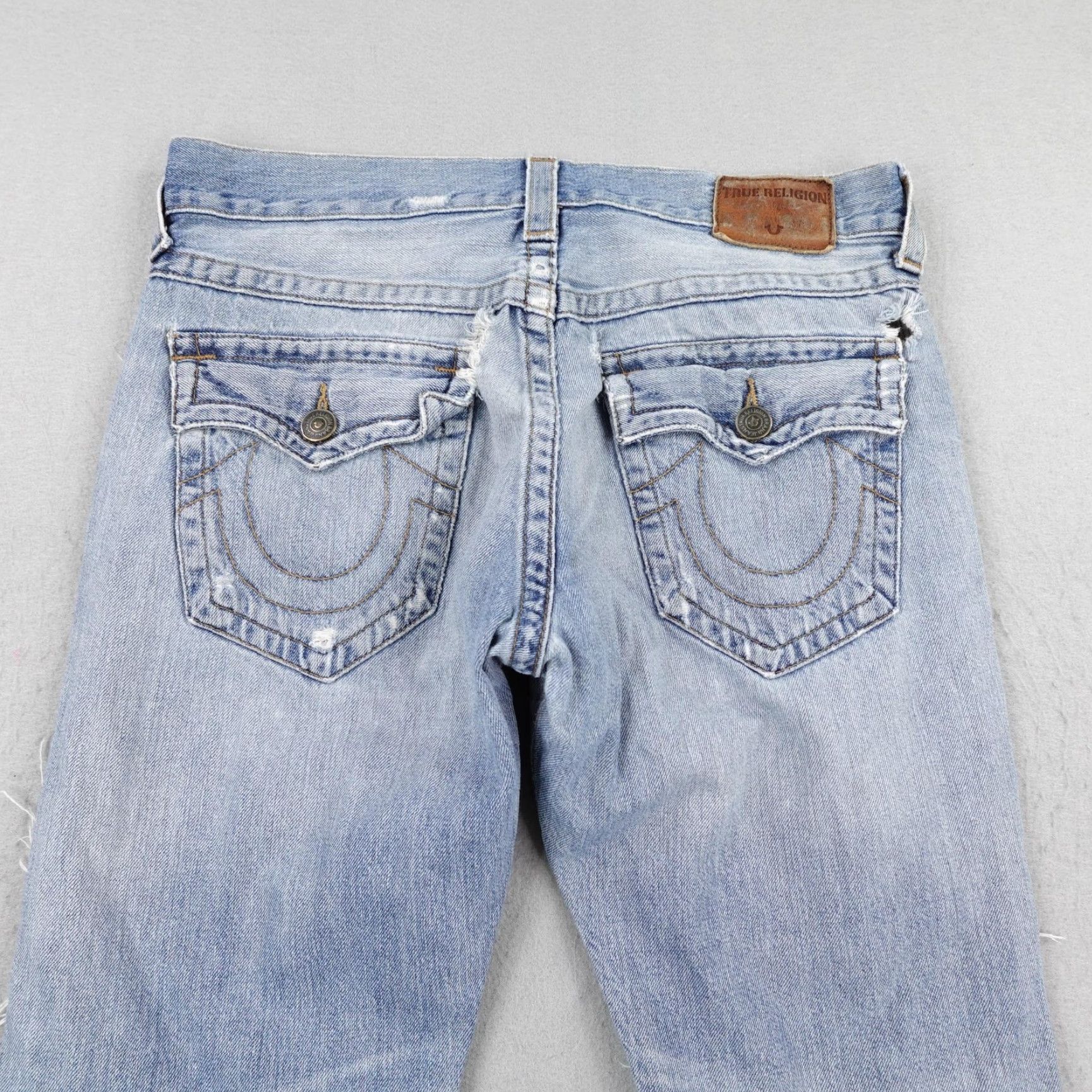 True Religion True Religion Jeans Mens 33 Blue Denim Geno Relaxed Slim Straight Distressed Size US 33 - 6 Thumbnail
