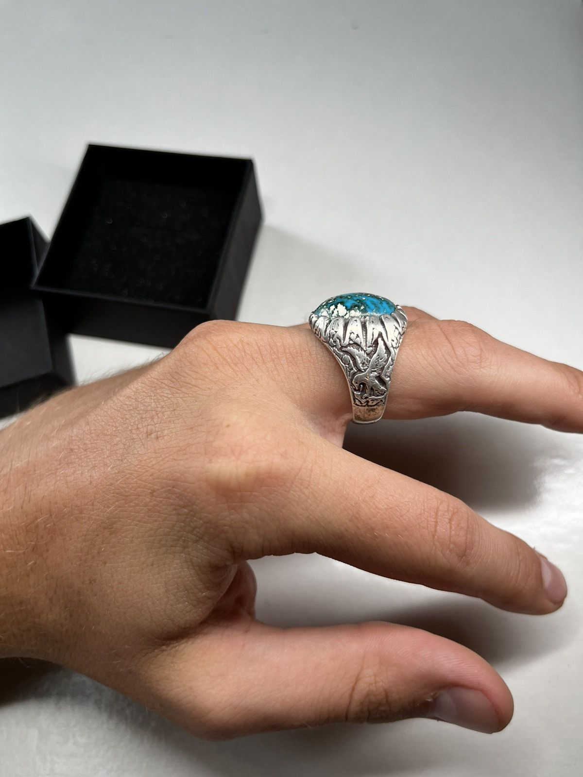 Jewelry Vintage .925 Sterling Silver Chrysocolla Stone Ring Size ONE SIZE - 2 Thumbnail
