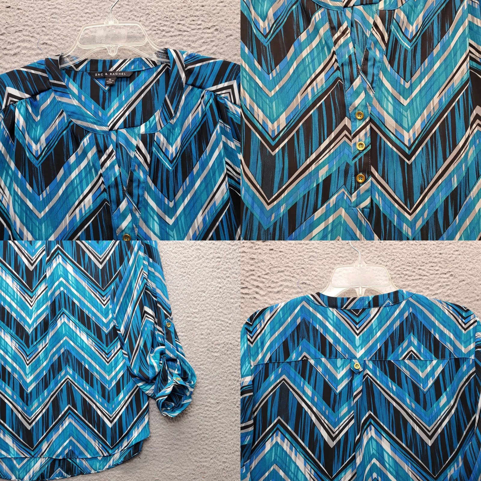 Vintage Zac & Rachel Blouse Top Womens XL Multi Chevron Long Sleeve V-Neck Button Front Blouse Size XL / US 12-14 / IT 48-50 - 8 Thumbnail