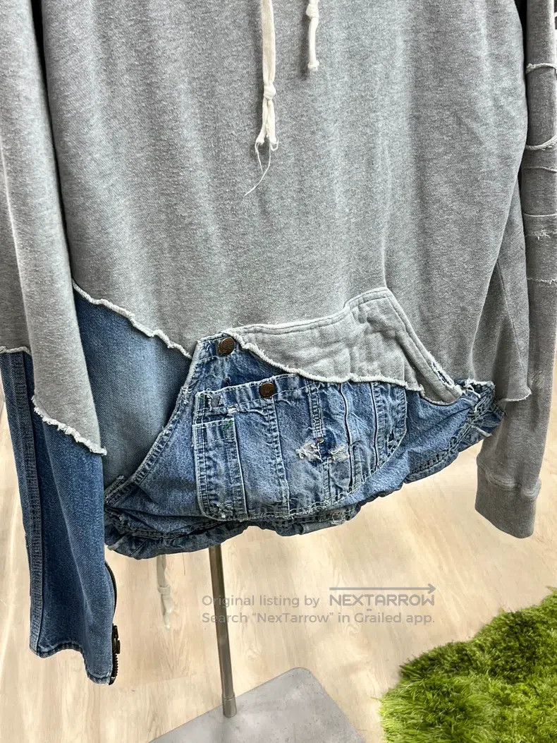 Greg Lauren Greg Lauren Grey Spliced Denim Sweatshirt Size US L / EU 52-54 / 3 - 4 Thumbnail