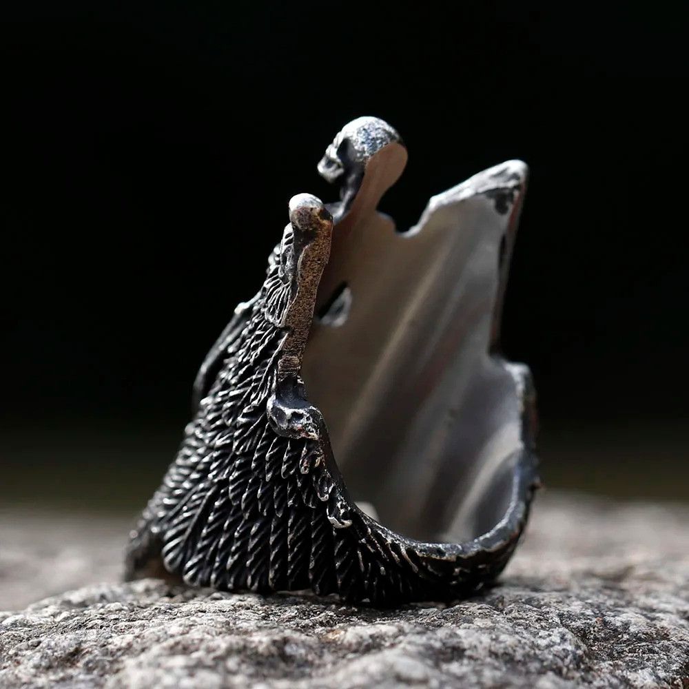 Jewelry Angel Wing Skull Ring Streetwear Jewelry Fashion Gift Size ONE SIZE - 6 Thumbnail