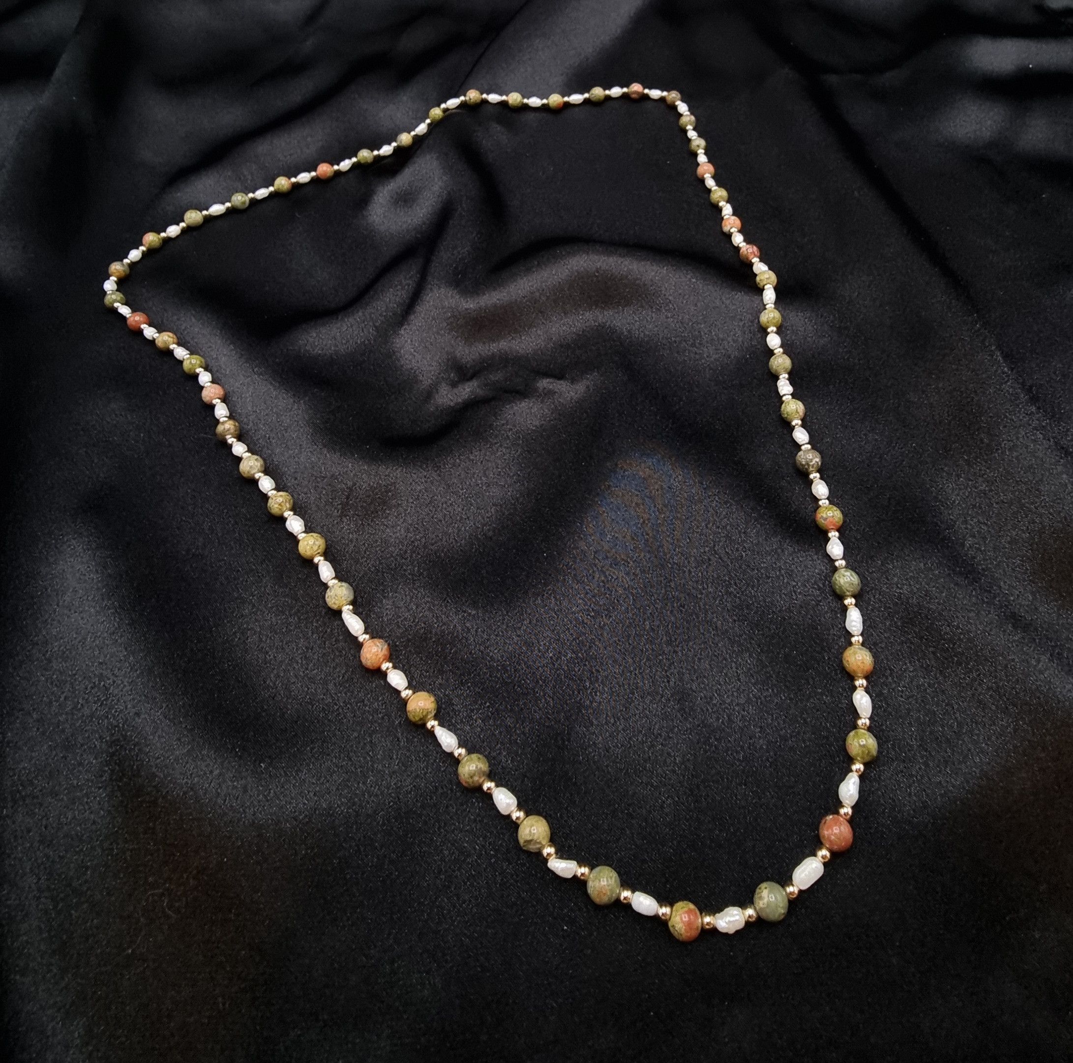 Vintage Vintage Unakite Jasper & Pearl Long Necklace Size ONE SIZE - 6 Thumbnail