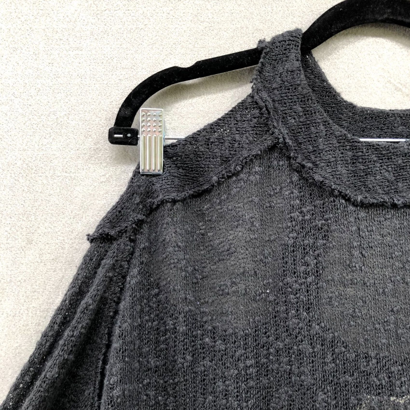 Free People Free People Open Knit Sweater XS Black Long Sleeve Off the Shoulder Cotton Bohemian Boho Shirt Womens Size XS / US 0-2 / IT 36-38 - 6 Thumbnail