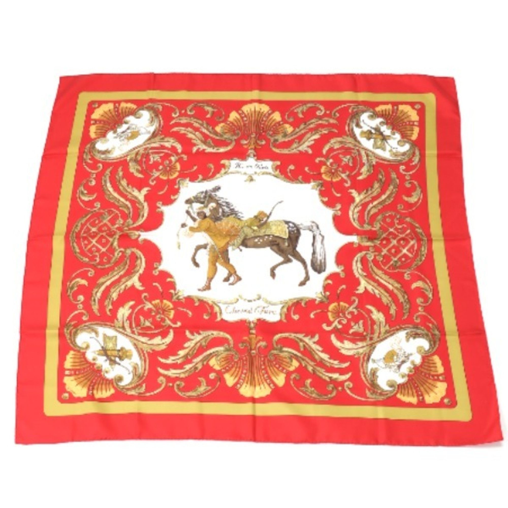 image of Hermes Cheval Jurc Carre90 Turkish Horse Hermes Red Scarf in Red Color, Women's