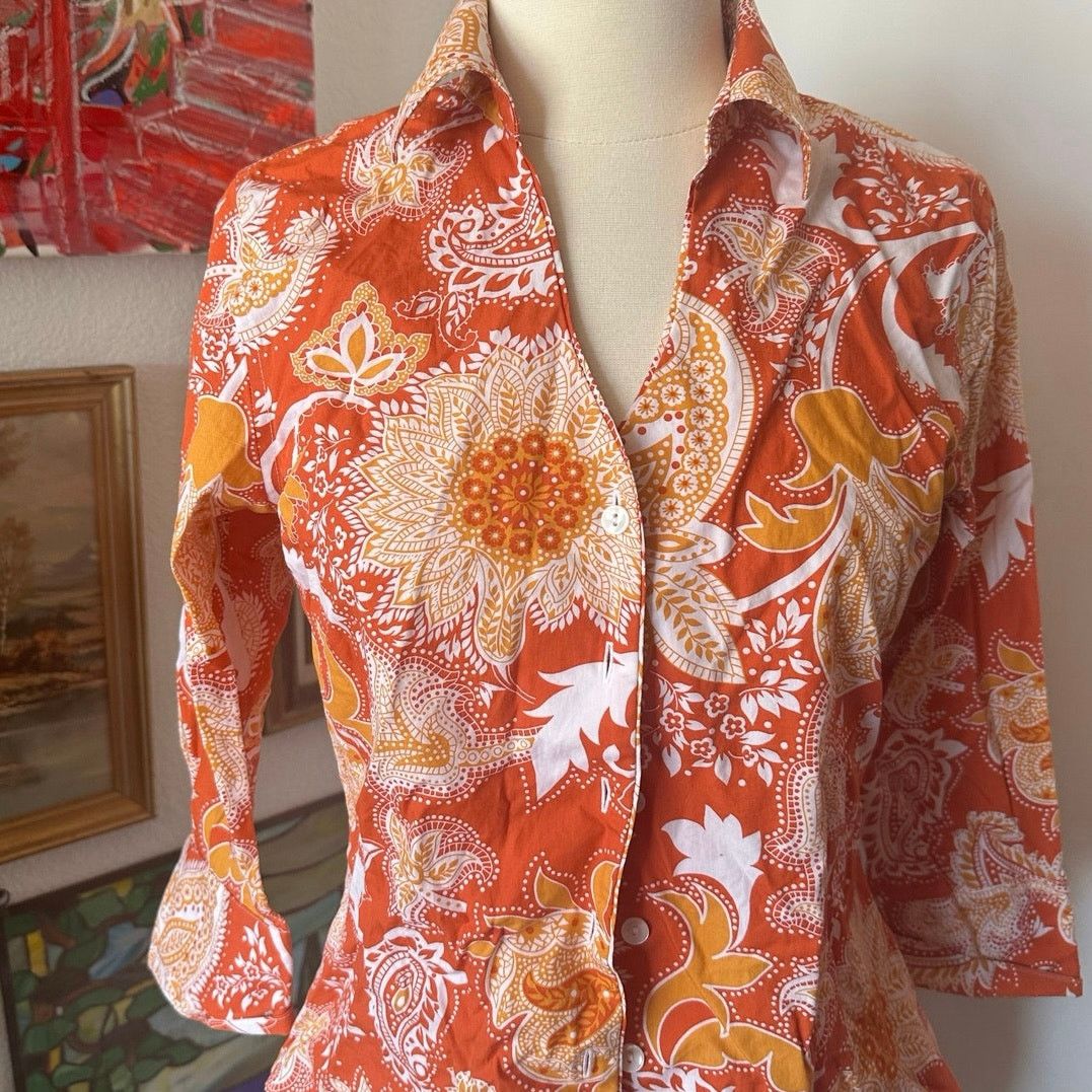 Coldwater Creek coldwater creak orange white paisley floral button up shirt Size S / US 4 / IT 40 - 2 Thumbnail