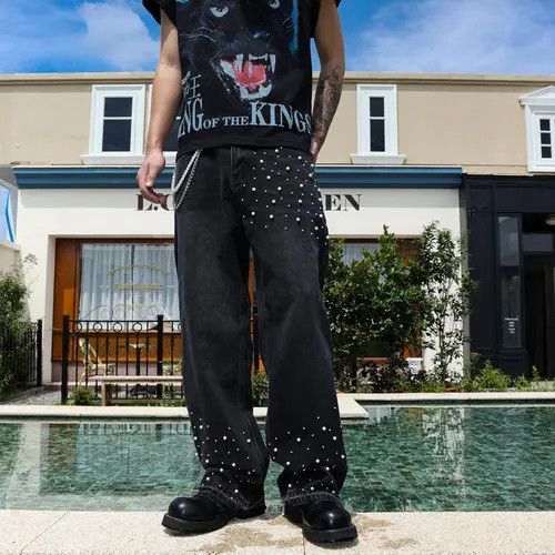 Other Rhinestone Stud Wide Leg Denim Jeans Size US 30 / EU 46 - 7 Thumbnail