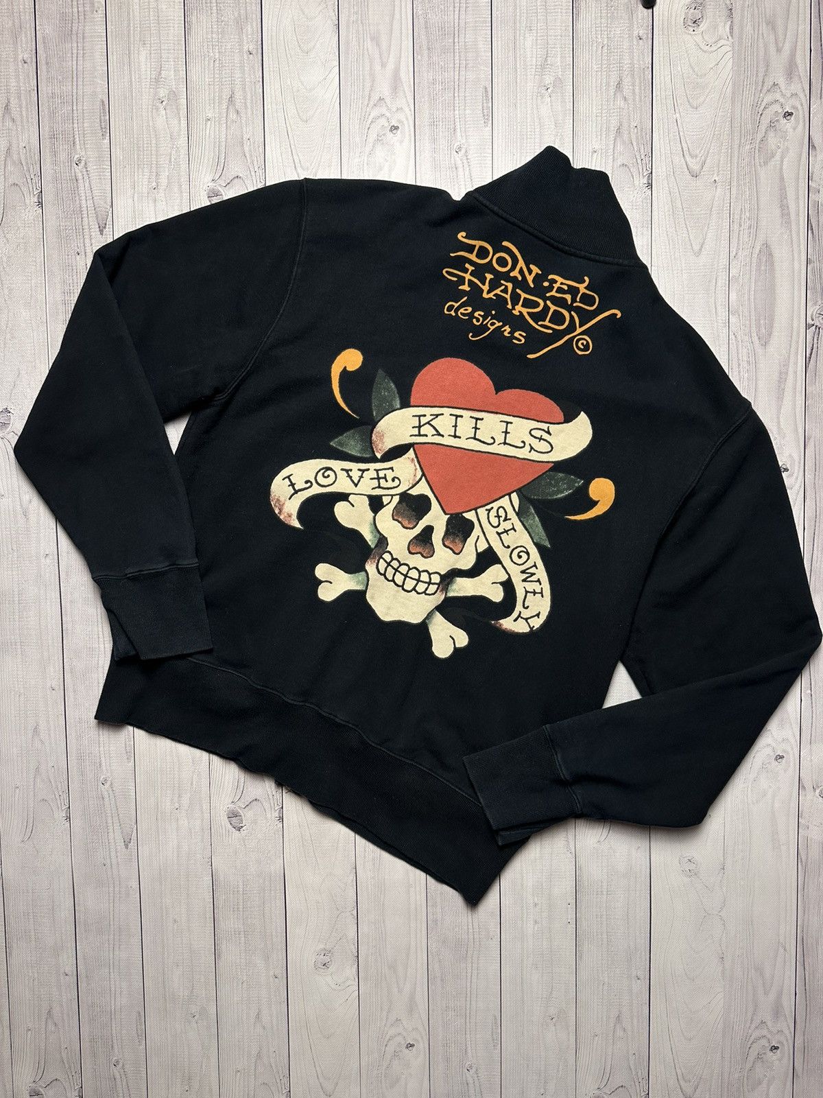 image of Ed Hardy Zip Hoodie Big Logo Size XL in Black, Men's