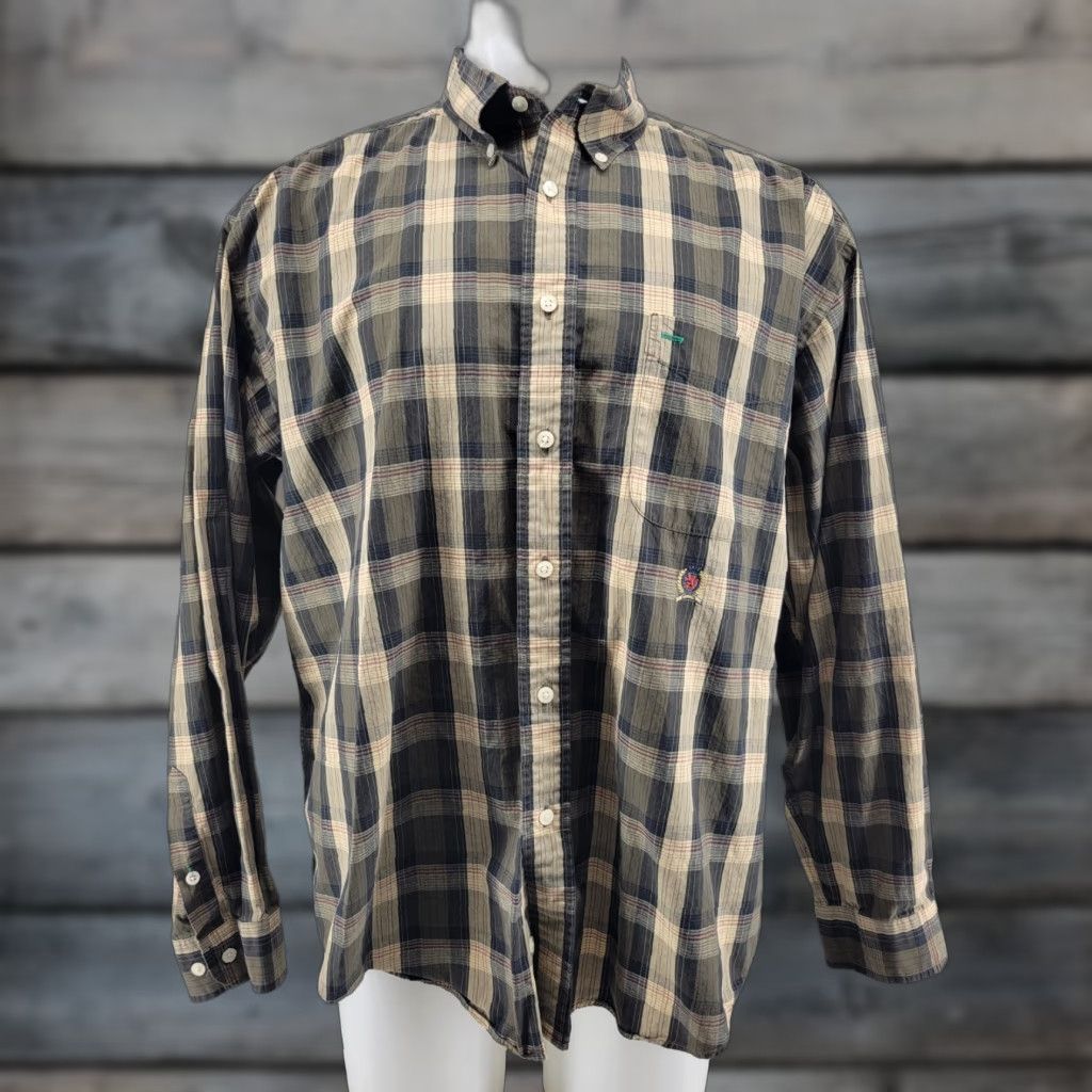 Tommy Hilfiger VINTAGE Tommy Hilfiger Plaid Button-Up Shirt XL 90s Crest Logo Cotton Tan Green Mens Shirt Size US XL / EU 56 / 4 - 1 Thumbnail