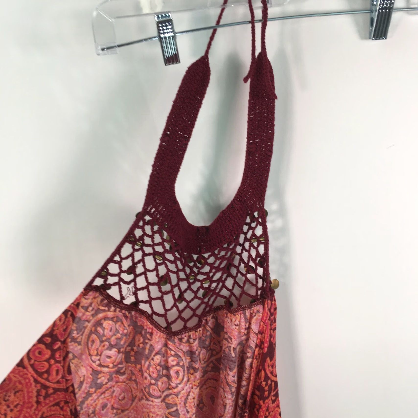 Decree Vintage Decree Women's Burgundy Paisley Print Crochet Halter Tank Top XL Size XL / US 12-14 / IT 48-50 - 3 Thumbnail