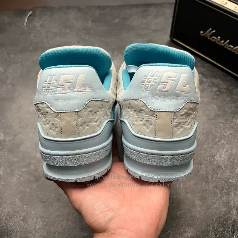 Louis Vuitton Louis Vuitton TRAINER TYLER White and Blue Full Print shoe Size US 9.5 / EU 42-43 - 4 Thumbnail
