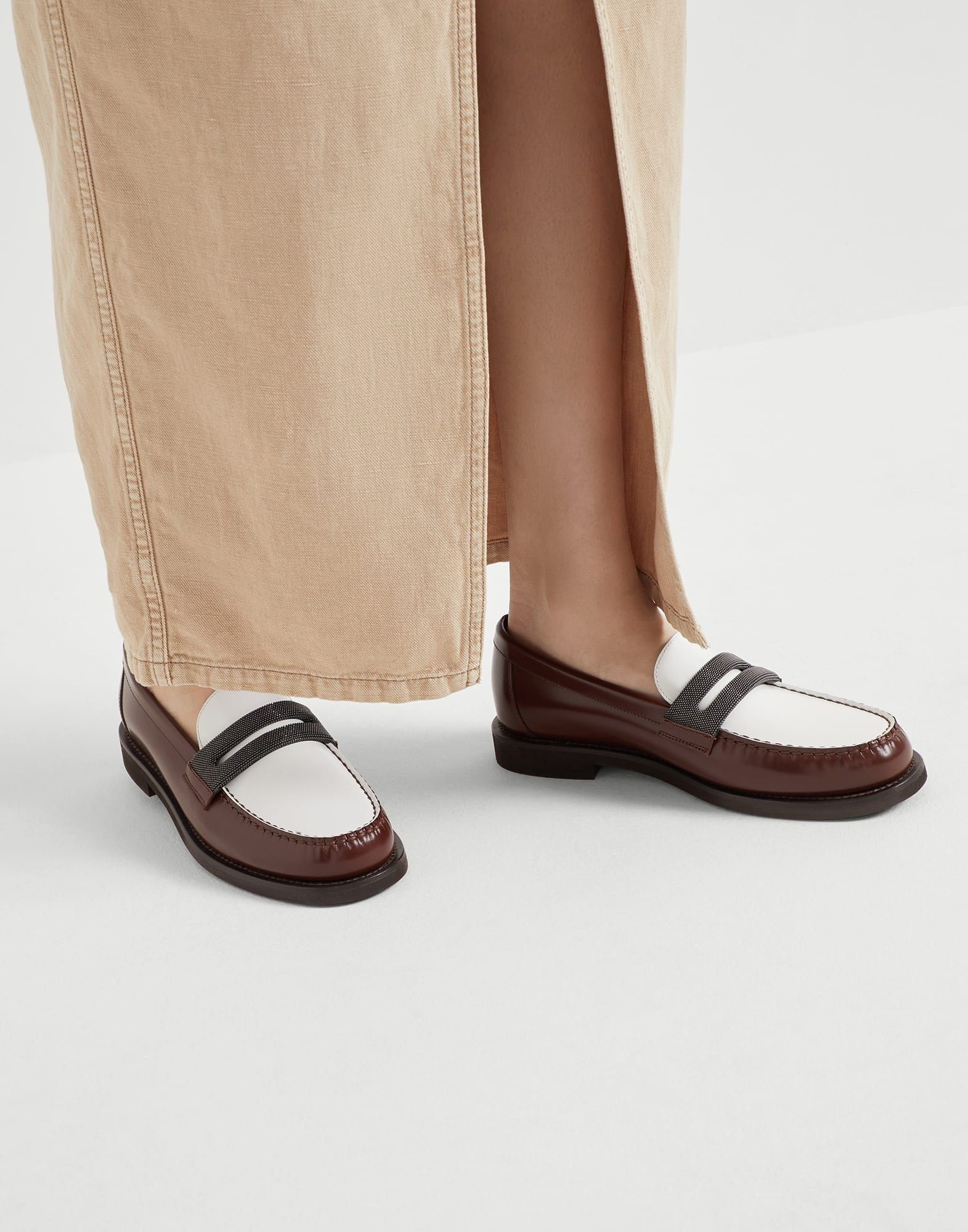 Brunello Cucinelli o1la1rc1a0326 Minimal Calfskin Penny Loafers in Multicolor Size US 8 / IT 38 - 2 Thumbnail