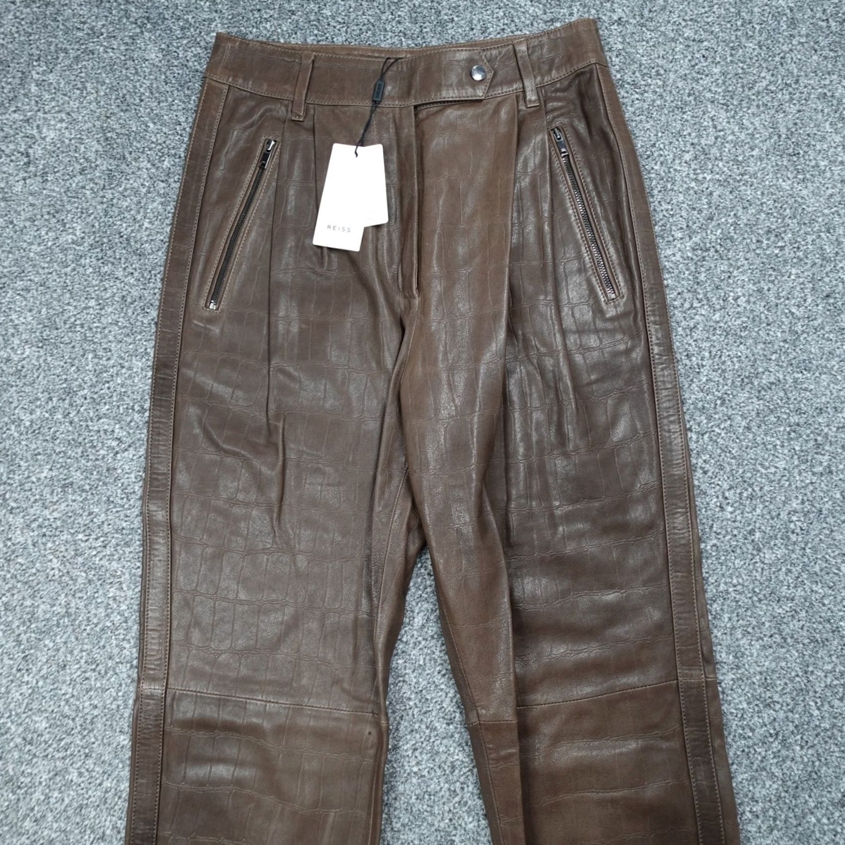 Reiss Reiss Trousers Womens Brown Leather 8 Crock Effect Size 30" / US 8 / IT 44 - 2 Thumbnail