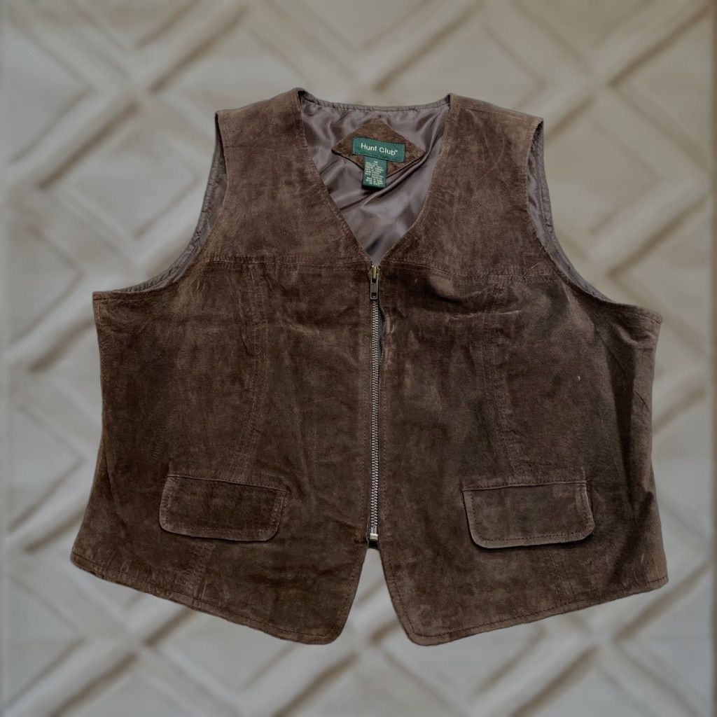 Vintage VINTAGE Hunt Club Vest Womens 16 Brown Genuine Leather Full Zip Pockets Sleeveless Top Size XXL / US 16-18 / IT 52-54 - 1 Thumbnail