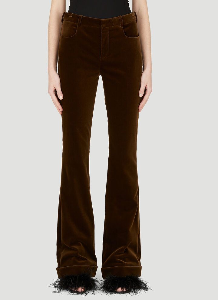 Saint Laurent Paris o1s1wg111024 Flared Pants in Velvet in Brown Size 28" / US 6 / IT 42 - 1 Thumbnail