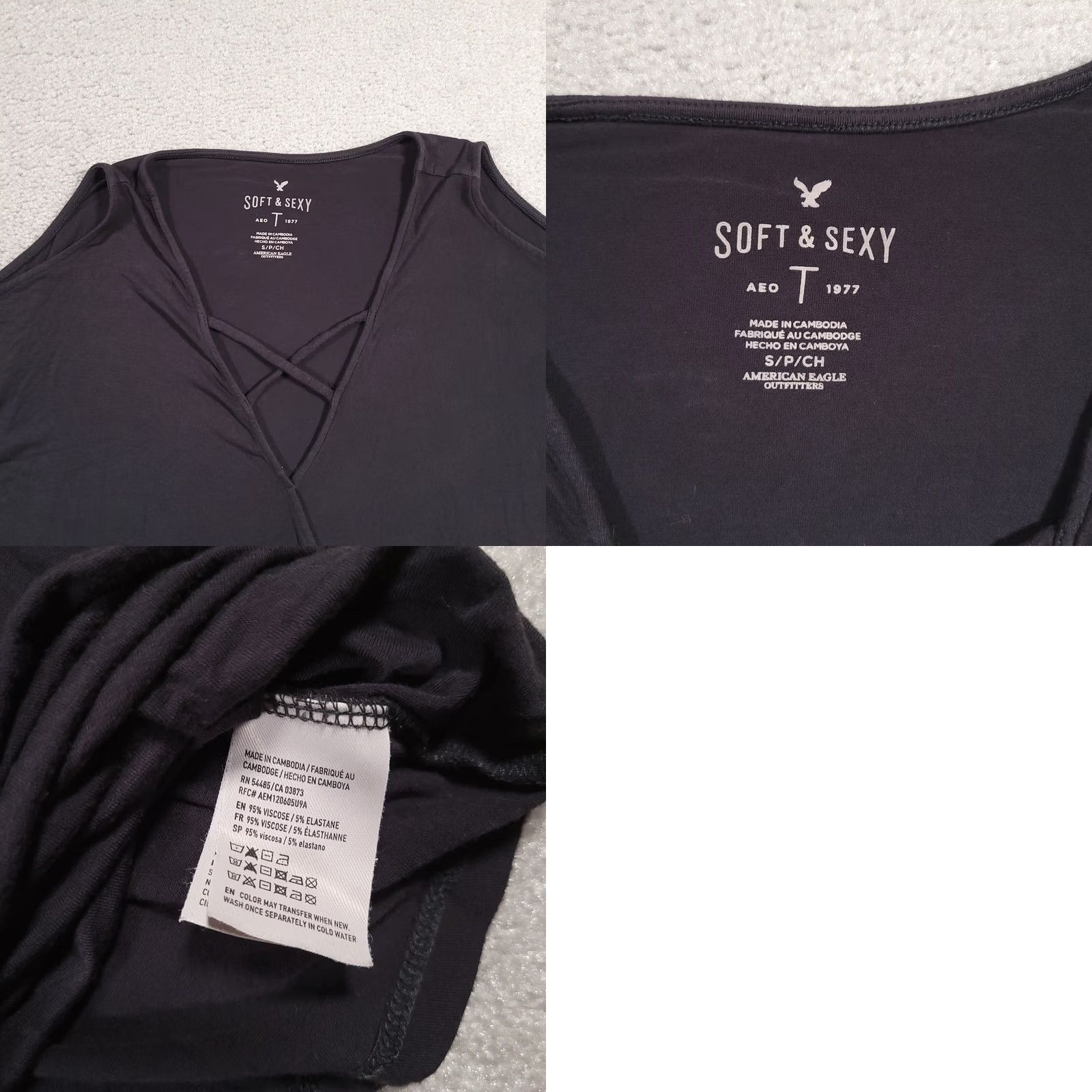 American Eagle Outfitters American Eagle Outfitters Top Blouse Womens Small Gray Cold Shoulder Faux Wrap V-Neck Short Sleeve Pullover Size S / US 4 / IT 40 - 8 Thumbnail