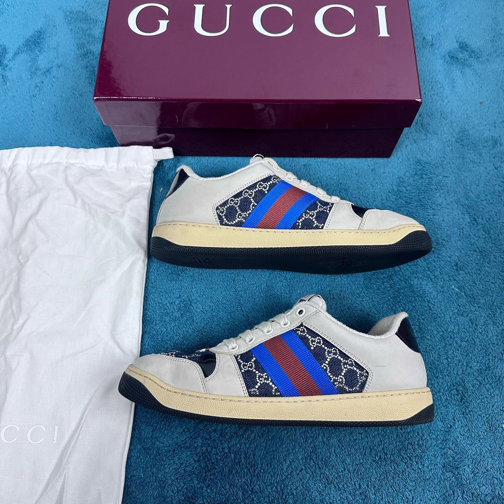 Gucci Gucci 25 New Beige Denim Patent Toe Low Sneaker 39 Size US 6 / EU 39 - 2 Thumbnail