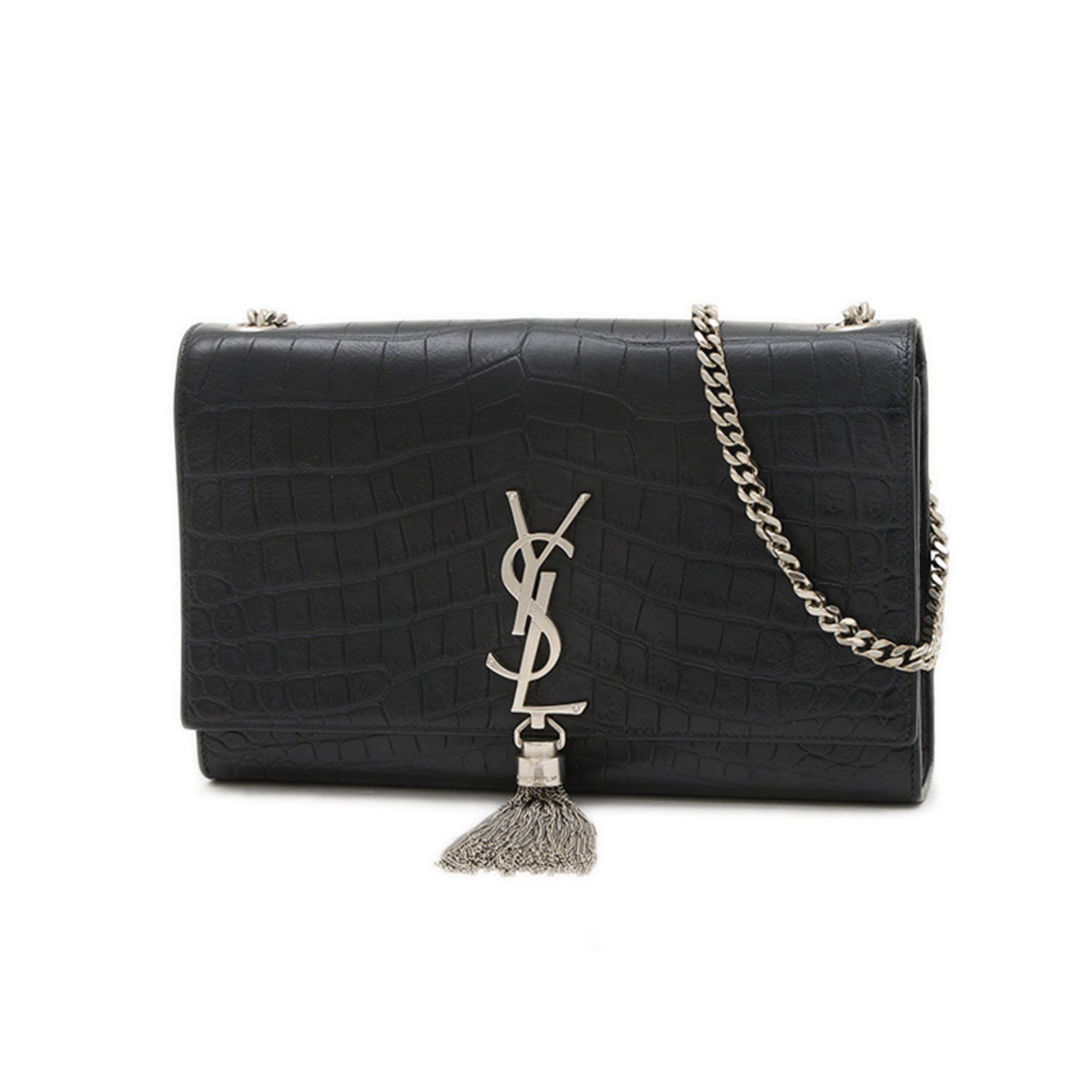 YVES Saint Laurent Paris Classic Kate Tassel Medium Chain Shoulder Bag Leather Black 354119 Bp, Women's