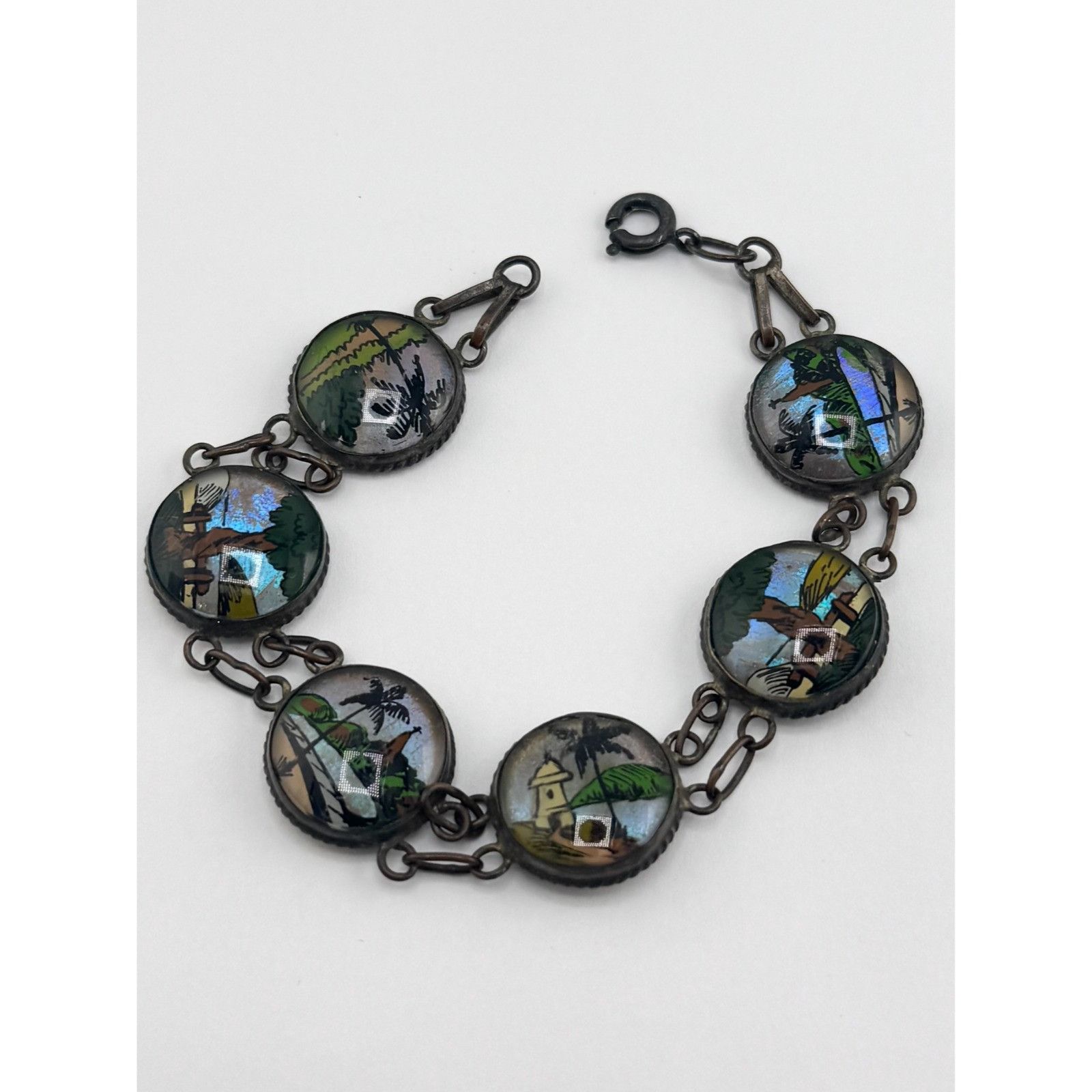 Vintage Estate butterfly wing tropical Art vintage bracelet Size ONE SIZE - 7 Thumbnail