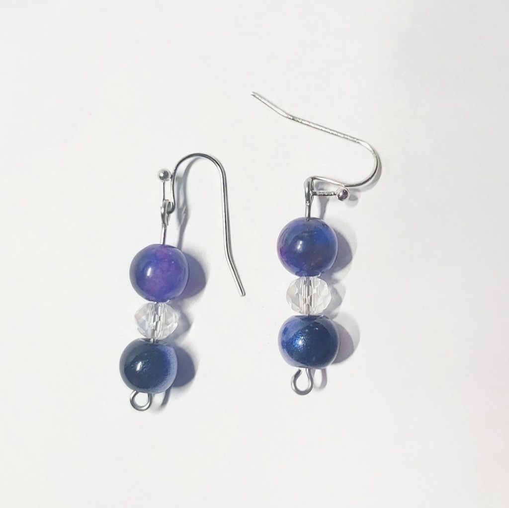 Handmade Natural Crystal Sugilite & Glass Beaded Drop Earrings Size ONE SIZE - 5 Thumbnail