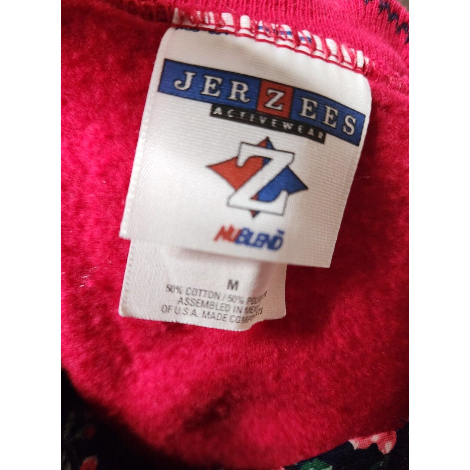 Jerzees VINTAGE Jerzees Sweatshirt Womens M Floral Quilt Inlay Pattern Grandma Style Red Cotton Blend Crew Neck Long Sleeve Pullover Size M / US 6-8 / IT 42-44 - 4 Thumbnail