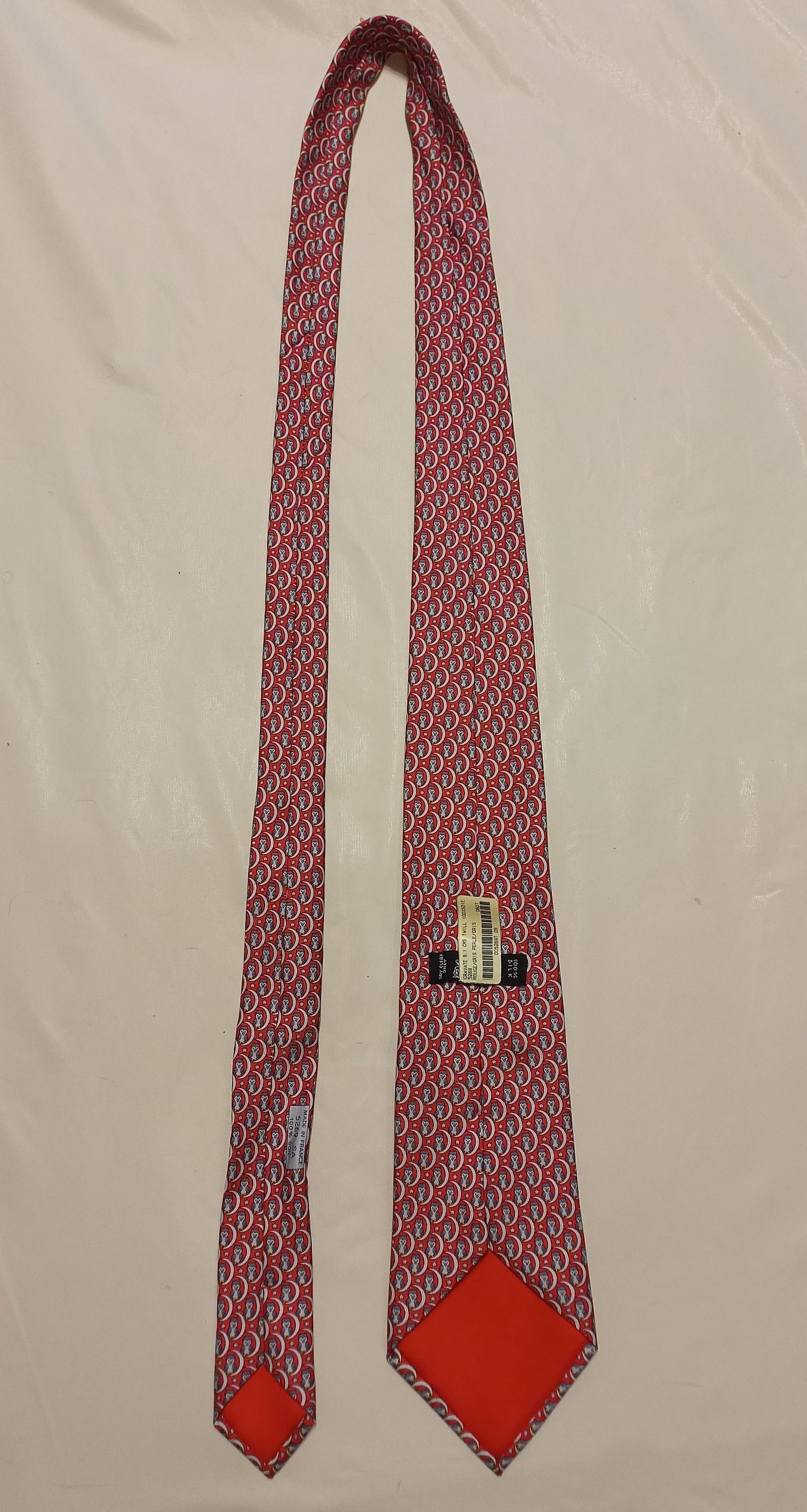 Hermes HERMES Red Owels Twill Silk Mens Necktie Tie 5269 SA Size ONE SIZE - 9 Thumbnail