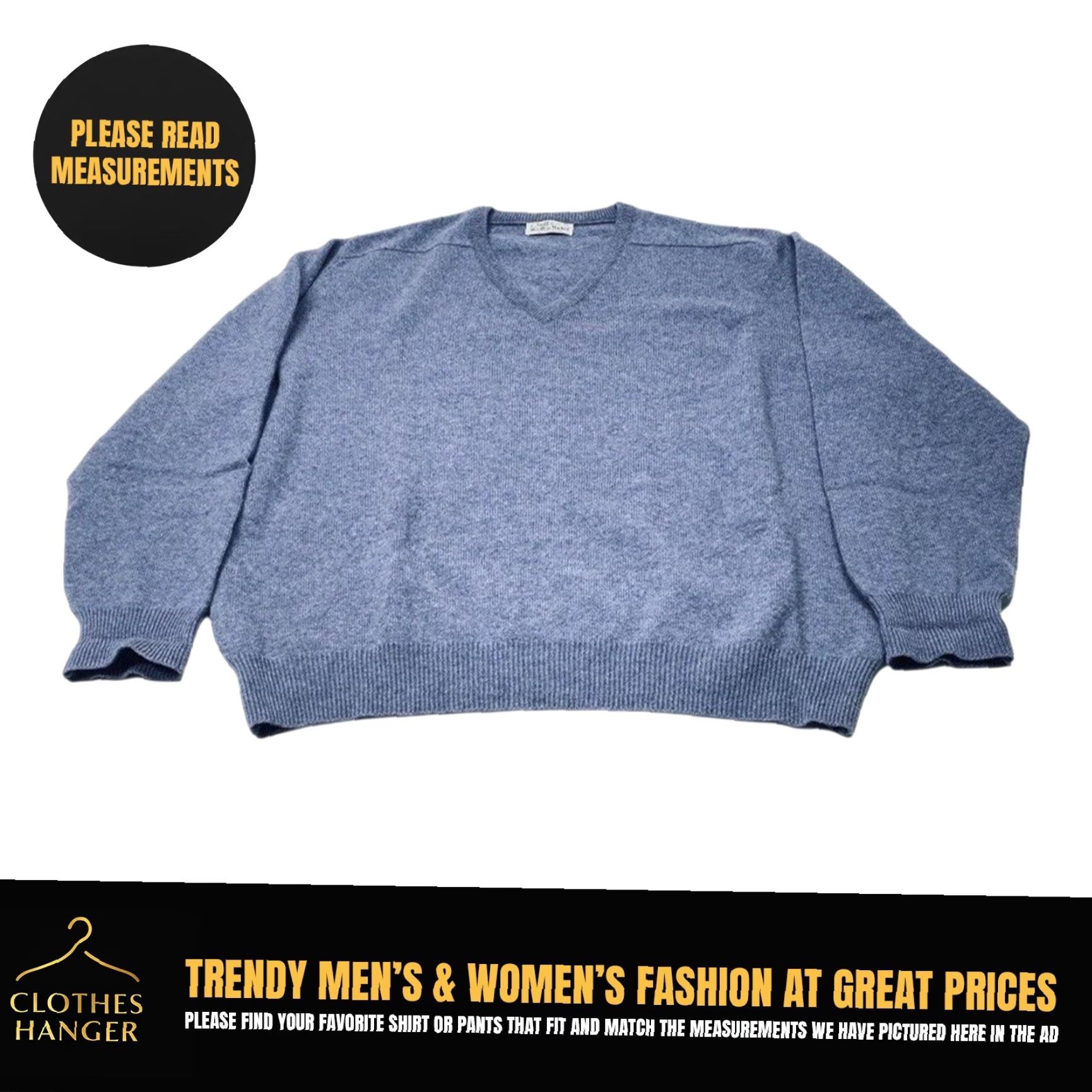 Market Quill's Woollen Market Womens 2XL Blue 100% Purew New Wool V-Neck Sweater Size XXL / US 16-18 / IT 52-54 - 2 Thumbnail