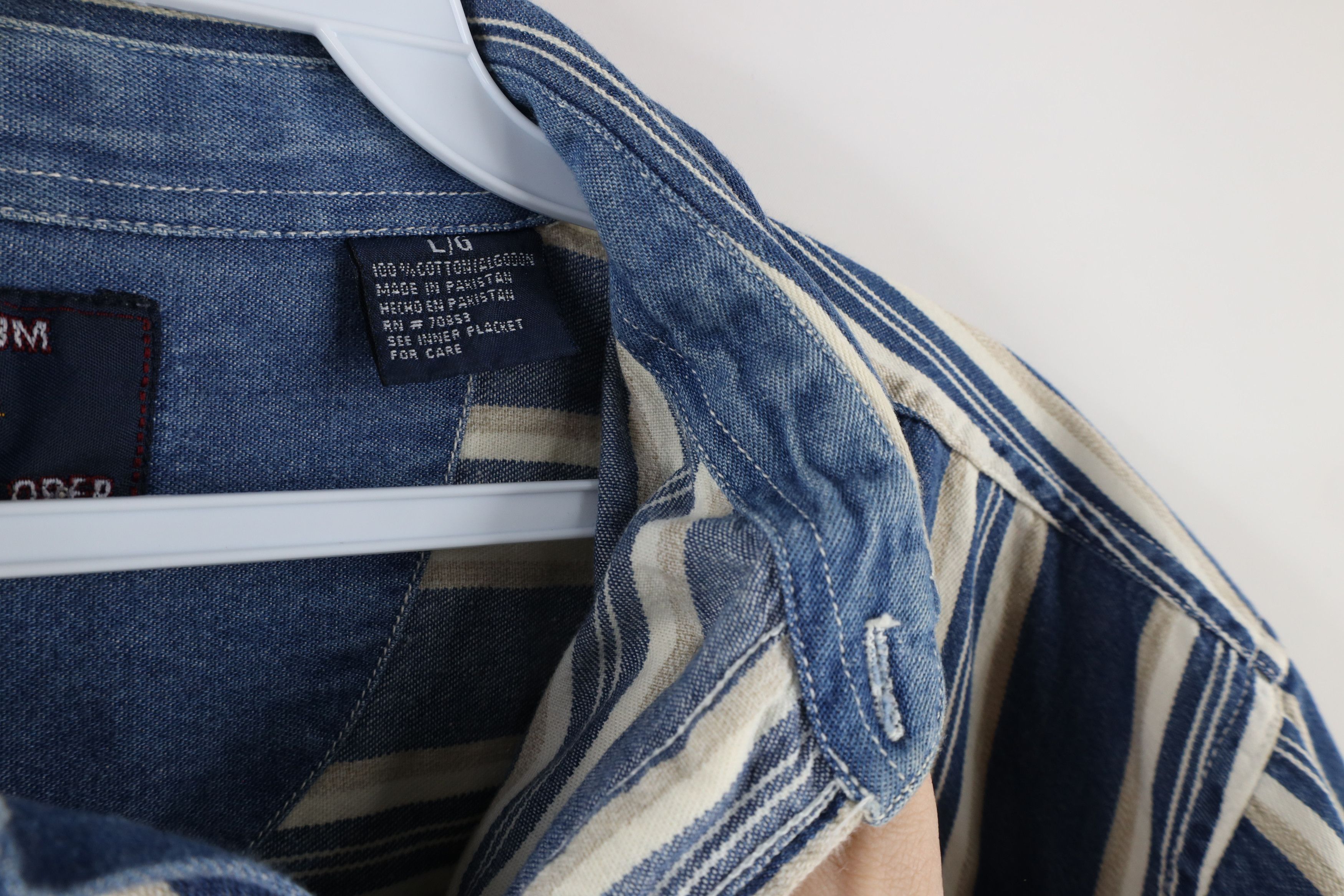 Vintage Vintage 90s Streetwear Striped Baggy Denim Button Down Shirt Size US L / EU 52-54 / 3 - 8 Thumbnail