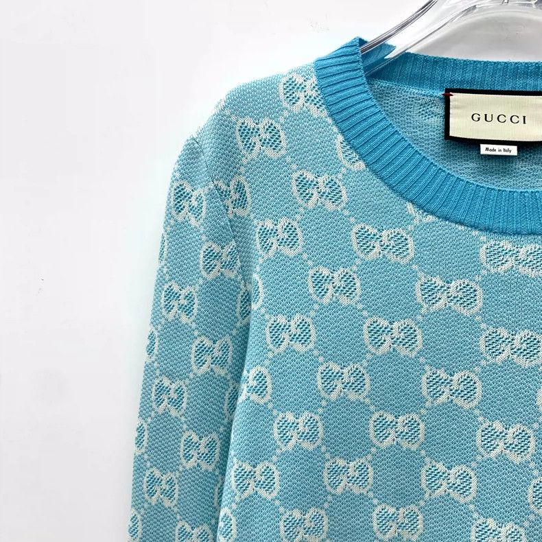 Gucci Gucci Light blue logo jacquart full-print wool round-neck l Size US L / EU 52-54 / 3 - 3 Thumbnail