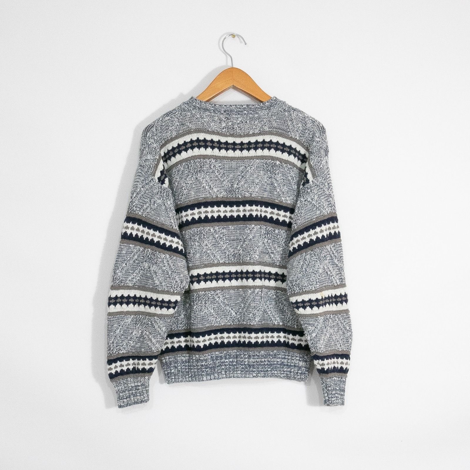 Vintage Vintage Cotton Knit Fair Isle Sweater Medium Gray Striped Size US M / EU 48-50 / 2 - 6 Thumbnail