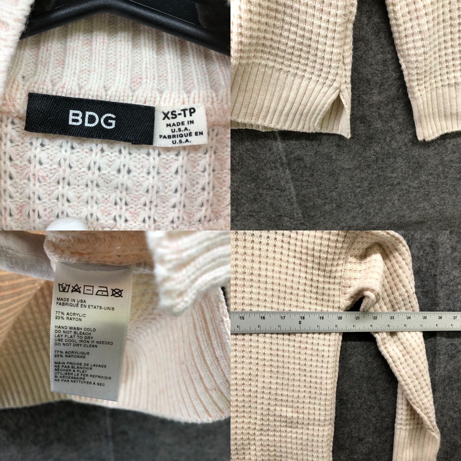 Urban Outfitters VINTAGE Urban Outfitters BDG Waffle Knit Sweater Womens XS Ivory Mock Neck Pullover Long Sleeve Size XS / US 0-2 / IT 36-38 - 8 Thumbnail
