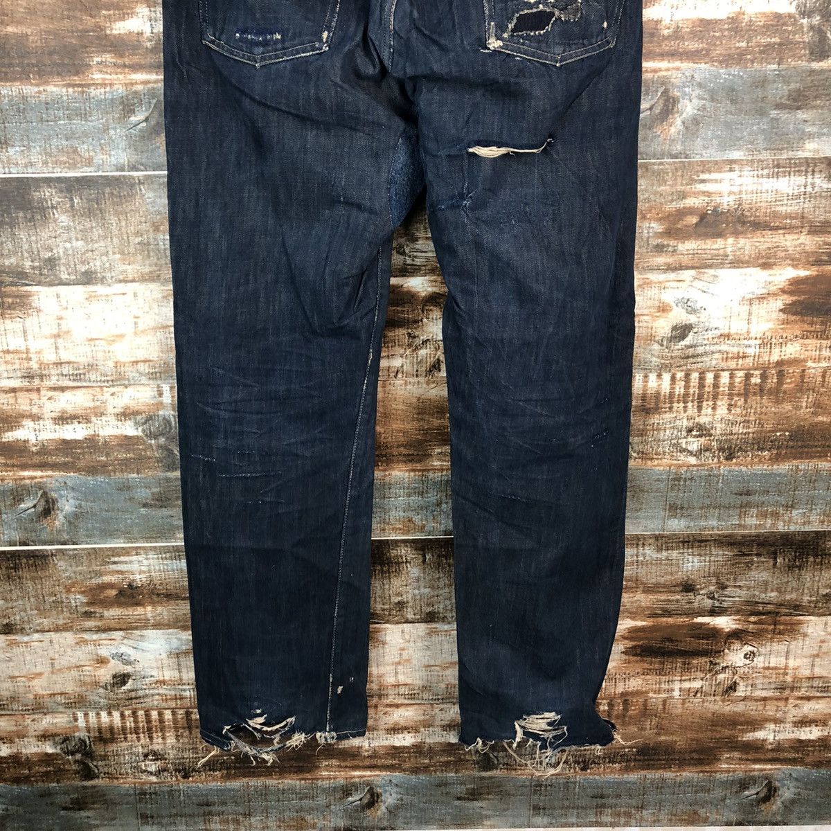 Okura Okura Blue Distressed ripped selvedge Denim Pants #A1444 Size US 35 - 20 Thumbnail