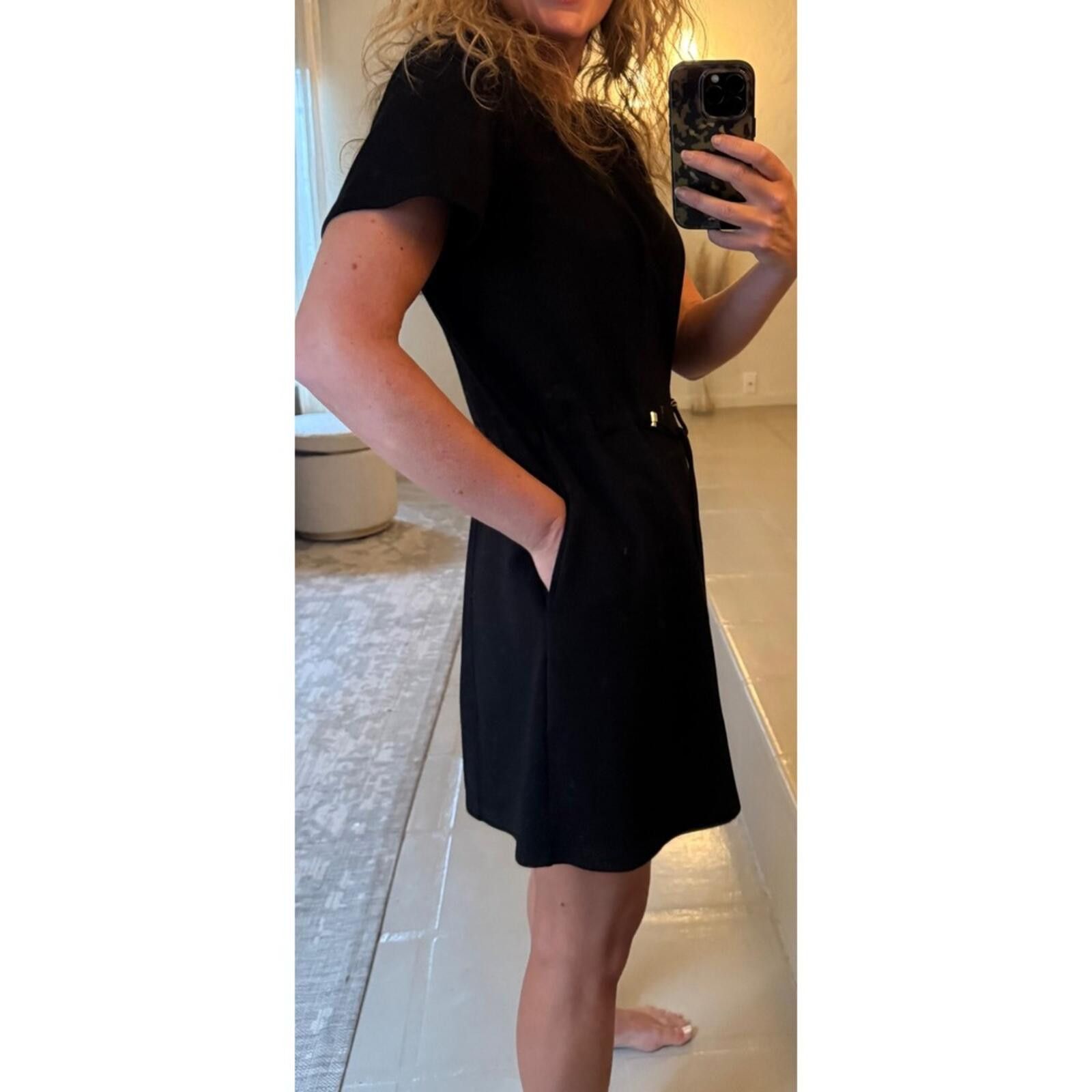 Elie Tahari Elie Tahari Black Short Sleeve Drawstring Waist Mini Dress L Size L / US 10 / IT 46 - 2 Thumbnail
