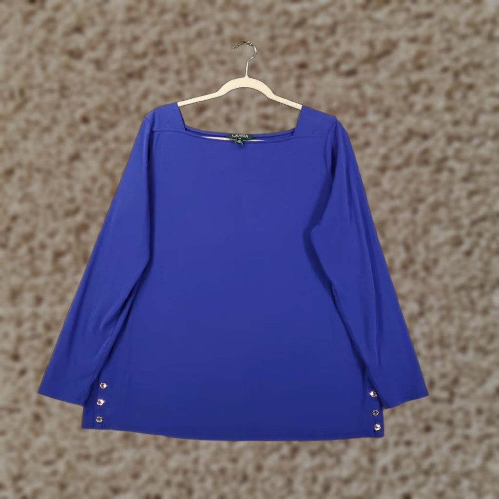 Ralph Lauren Lauren Ralph Lauren Shirt Womens 2X Blue Square Neck Button Accents Pullover Size XXL / US 16-18 / IT 52-54 - 1 Thumbnail